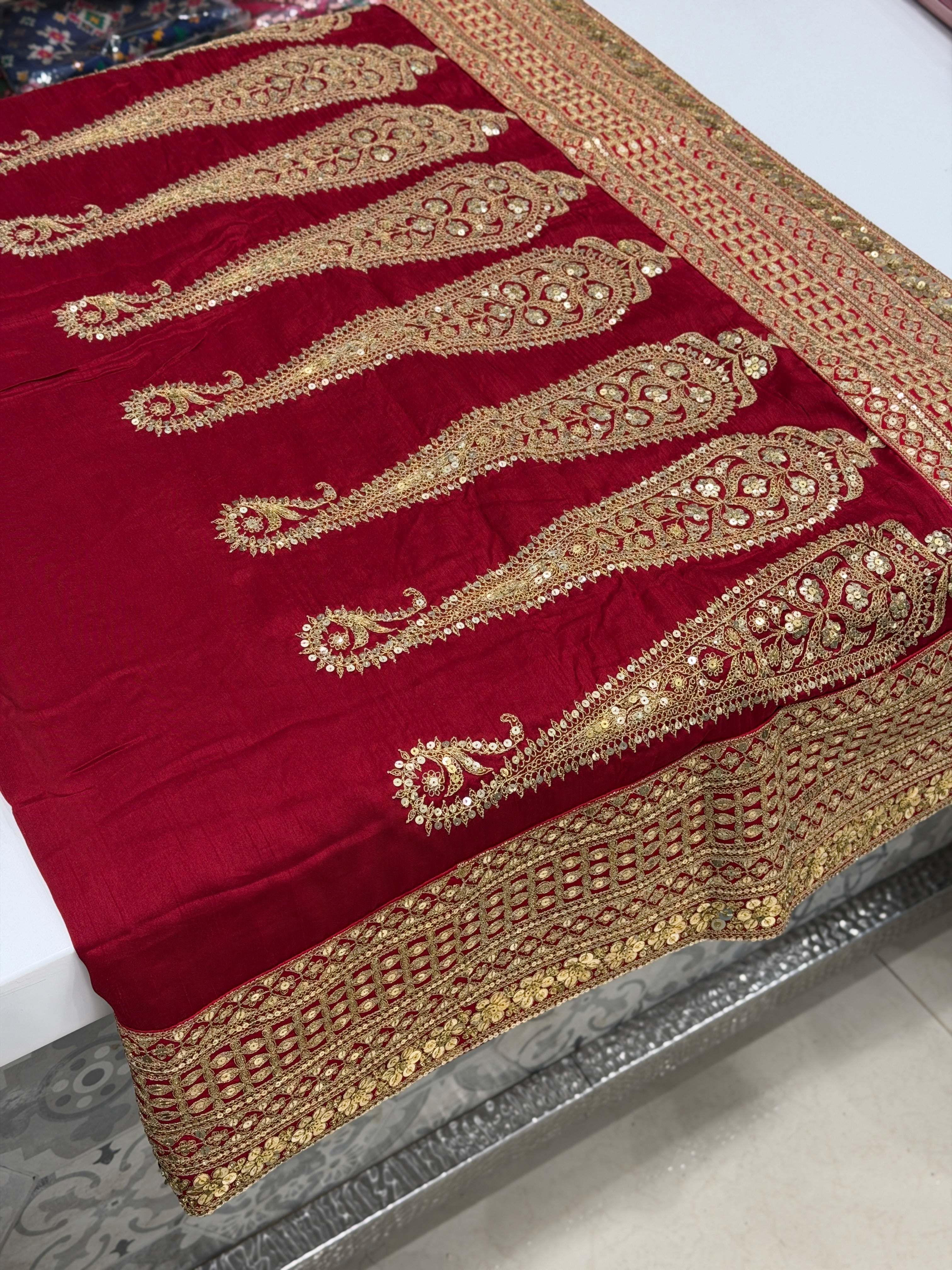 Maroon Marodi Embroidery Pure Silk Saree Plain and Border