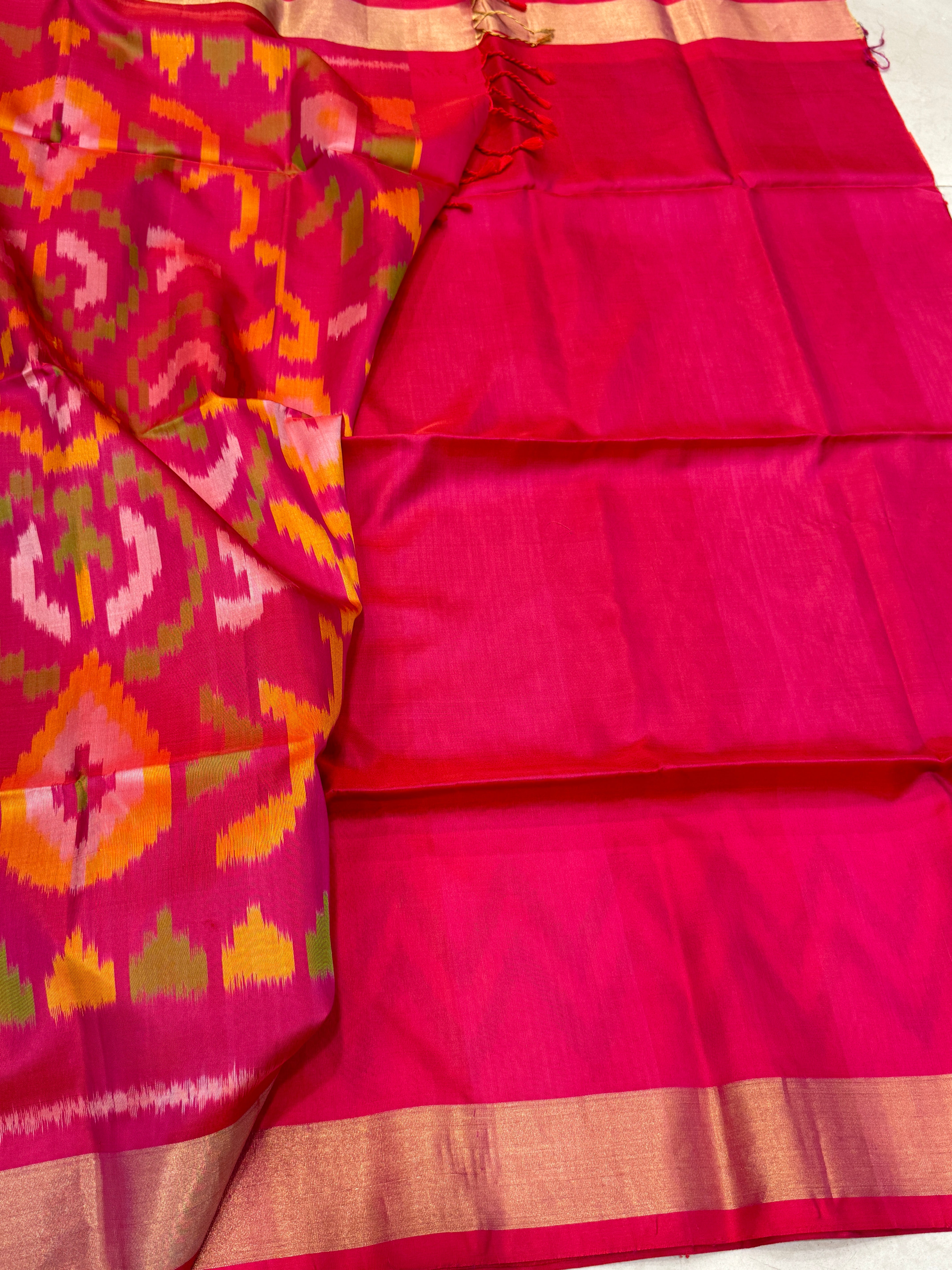 Bottle Green Rani Pochampally Ikat Patola Saree