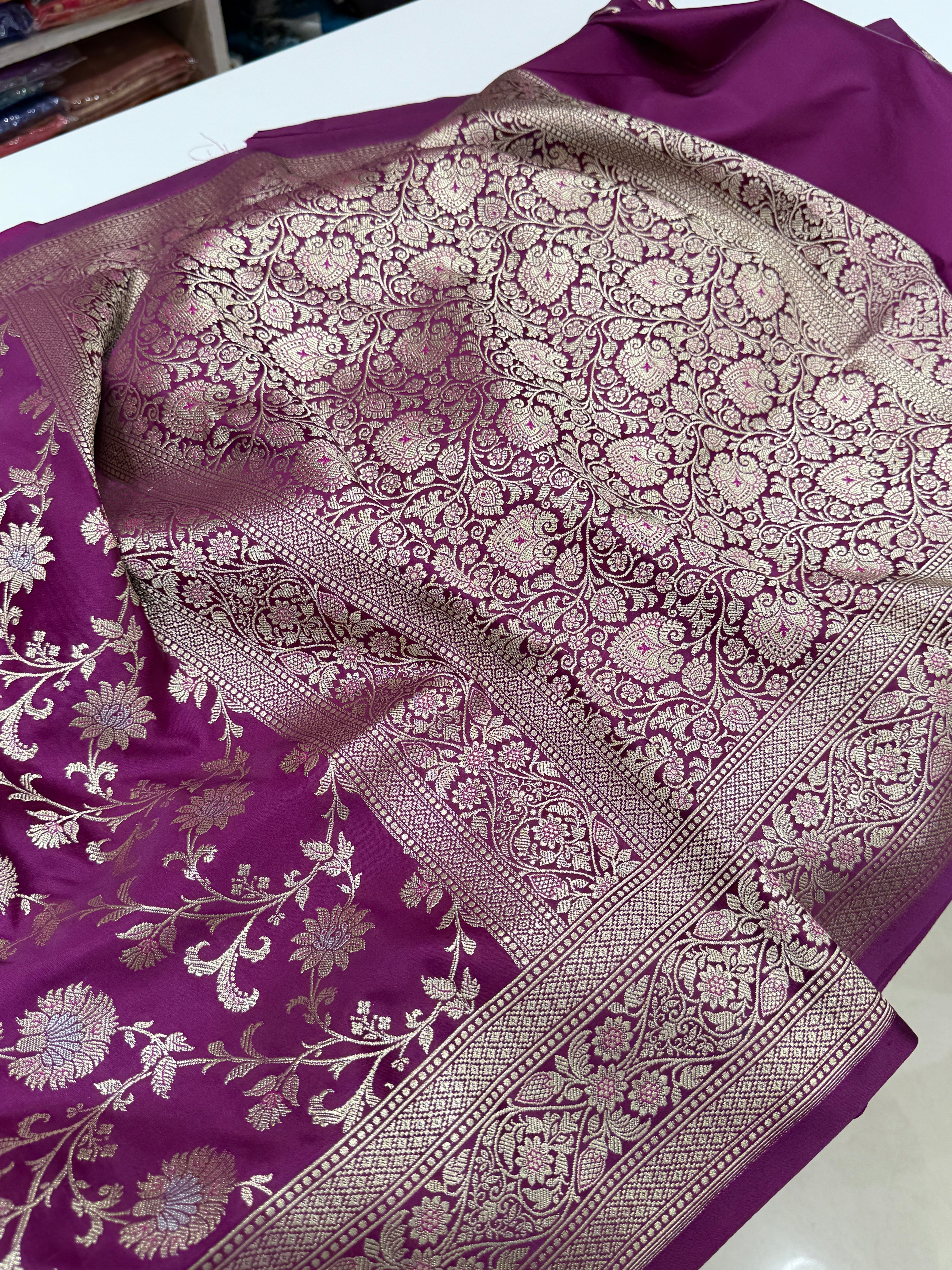 Wine Banarasi Silk Small Jaal Saree