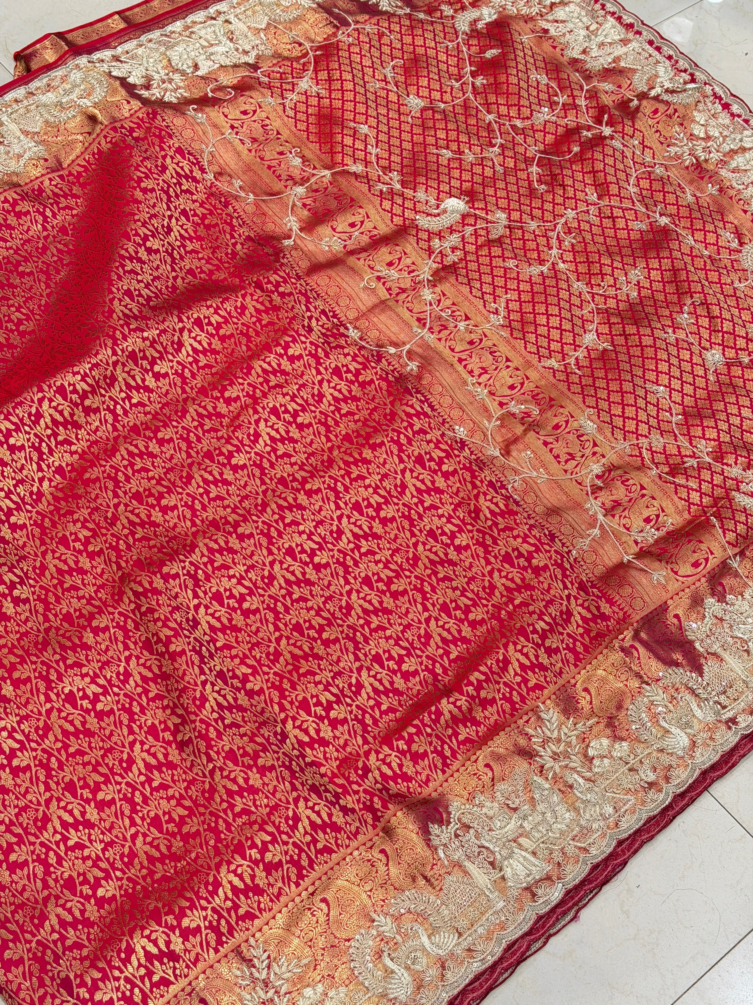 Rani Pink Pure Kanjivaram Doli Edit Hand Embroidery Zardosi Saree