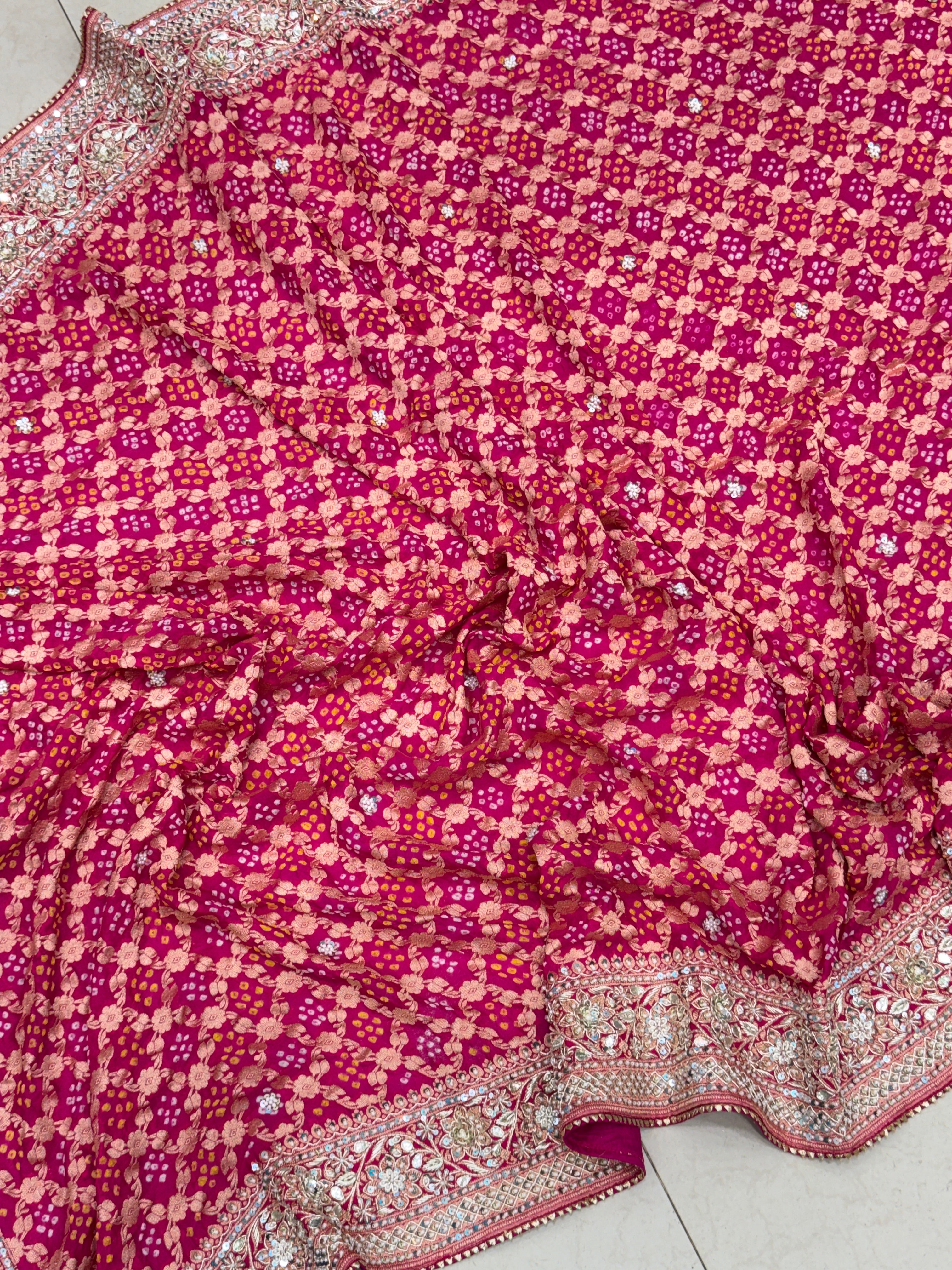 Rani Hand Embroidery Zardosi Bandhej Dupatta