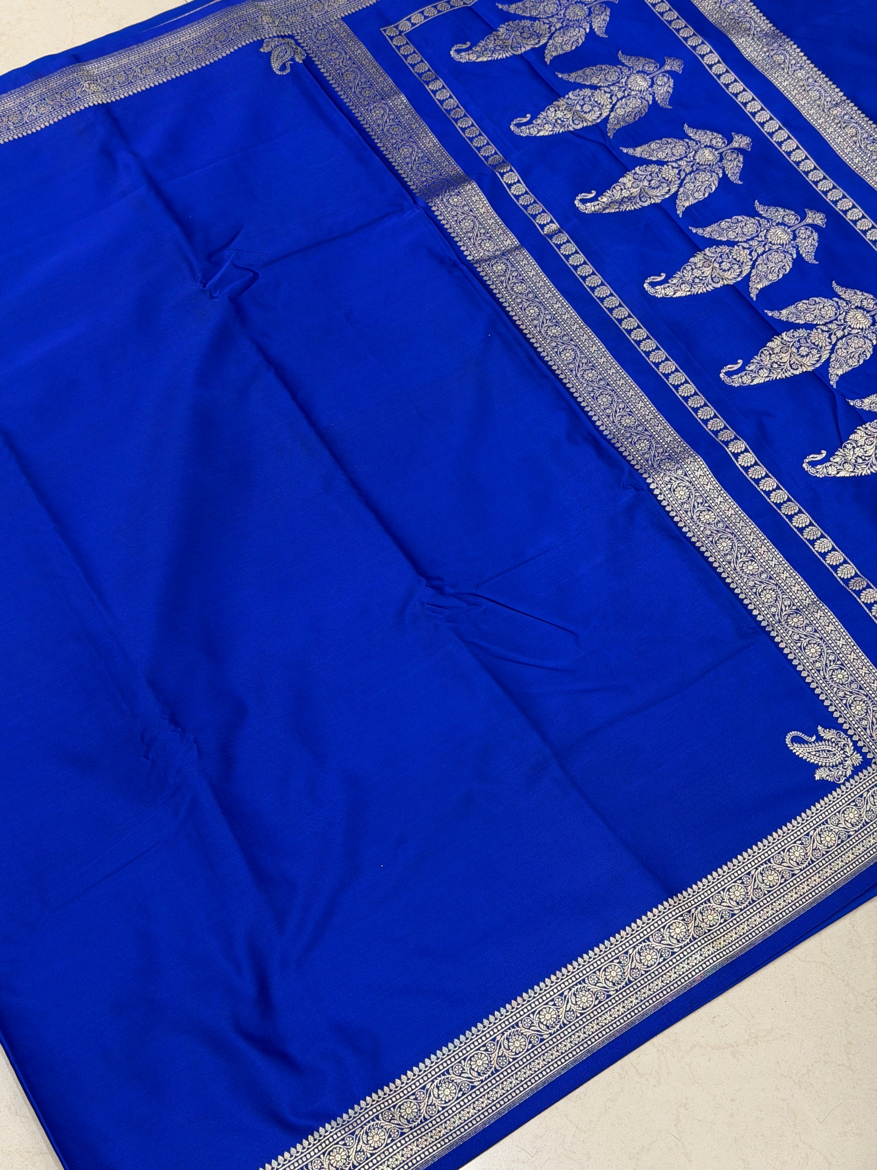 Royal Blue Banarasi Silk Plain Small Border Saree