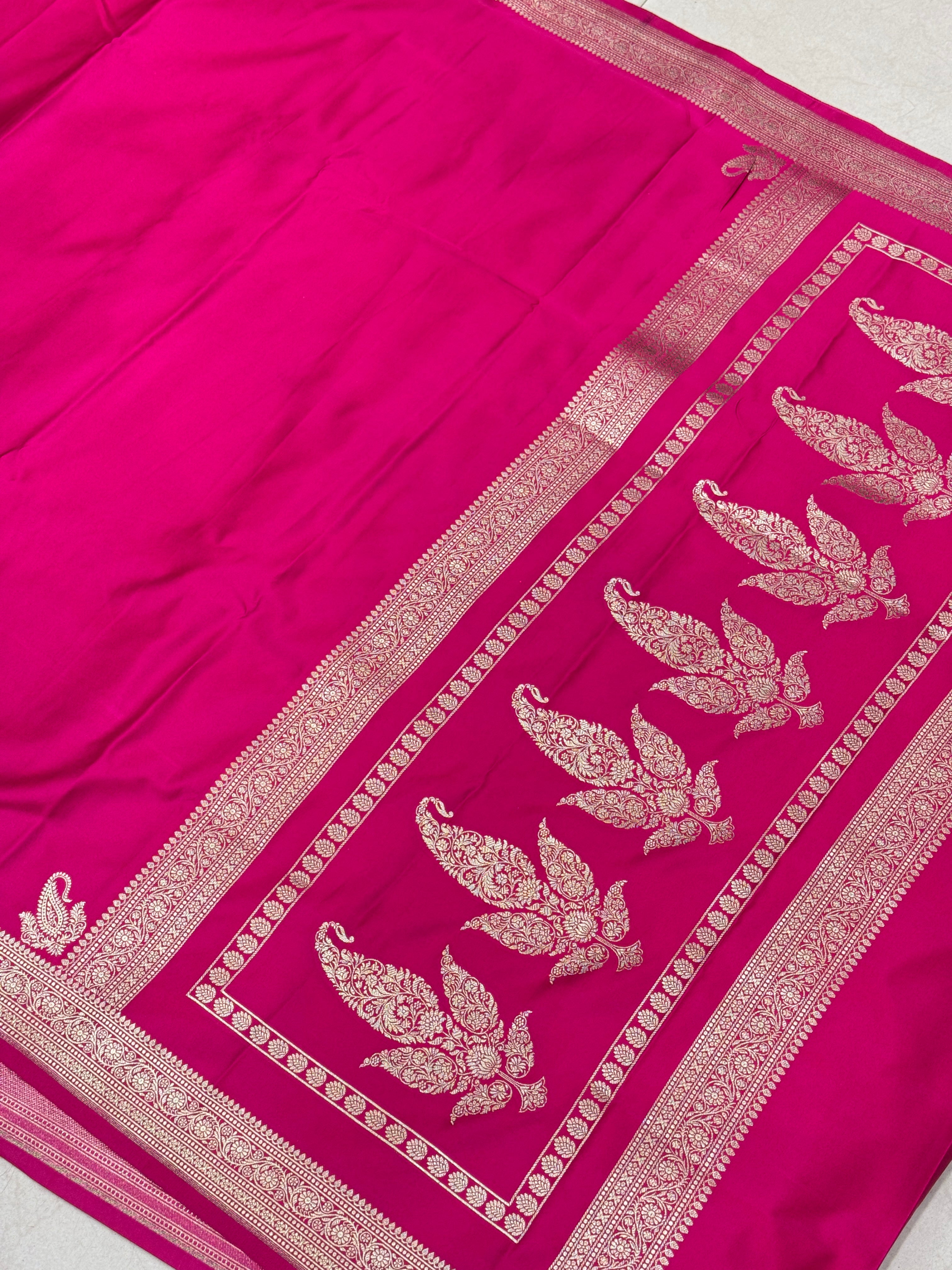 Rani Banarasi Silk Plain Small Border Saree