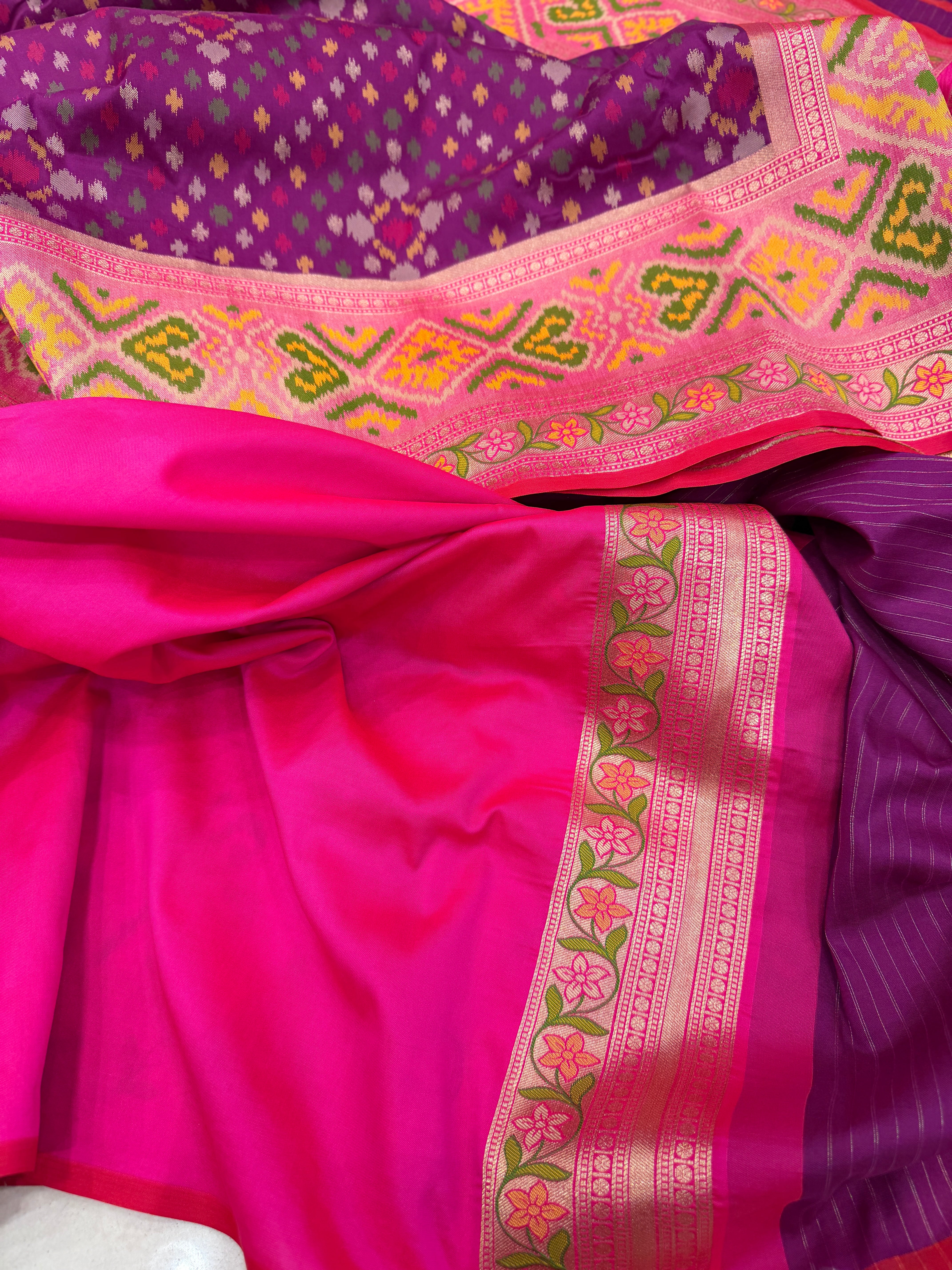 Wine Ikat Patola Banarasi Weaved Small Jaal Saree