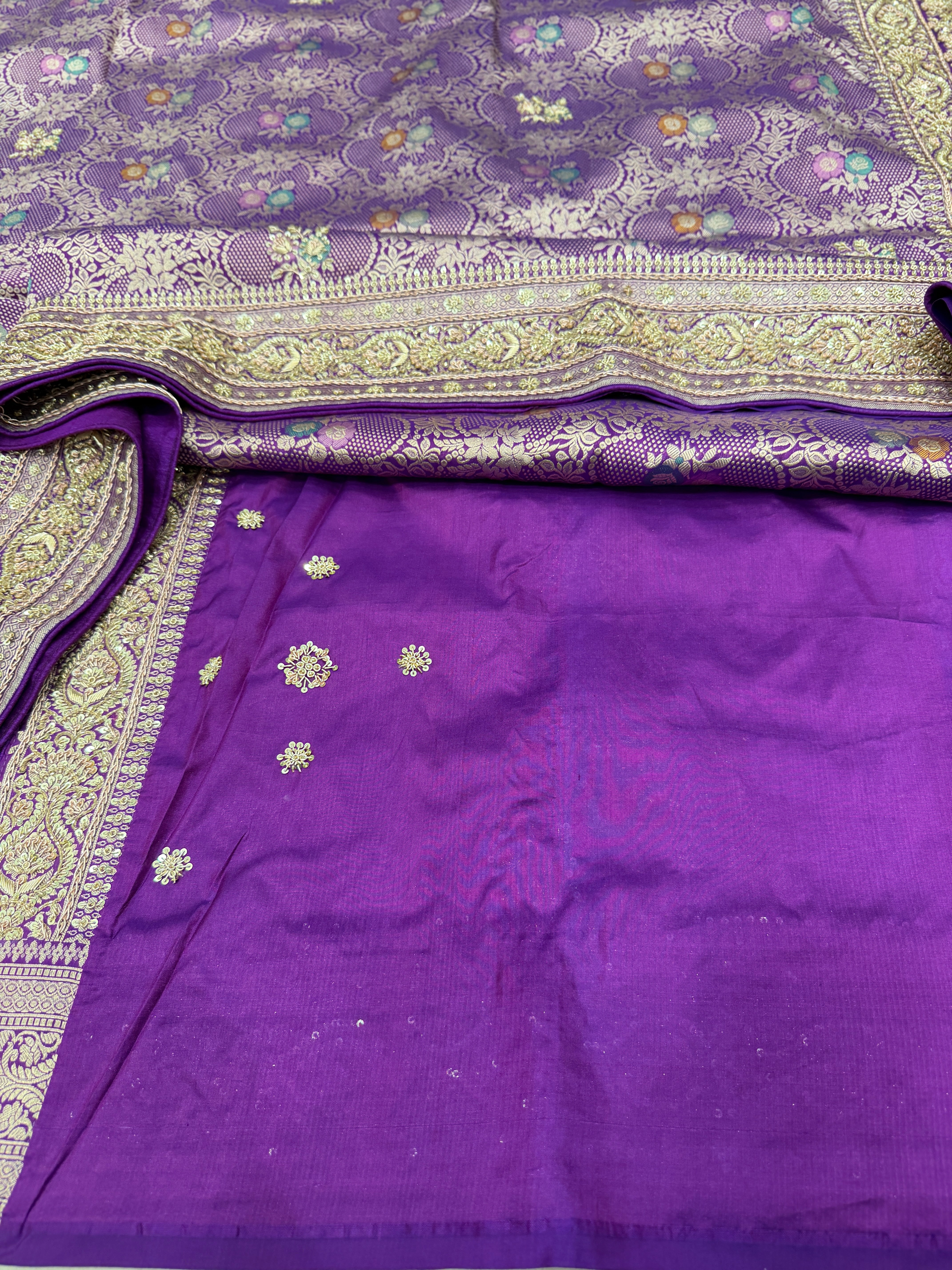Violet Brocade Meenakari Handloom Banarasi Katan Silk Zardosi Hand Embroidery Saree