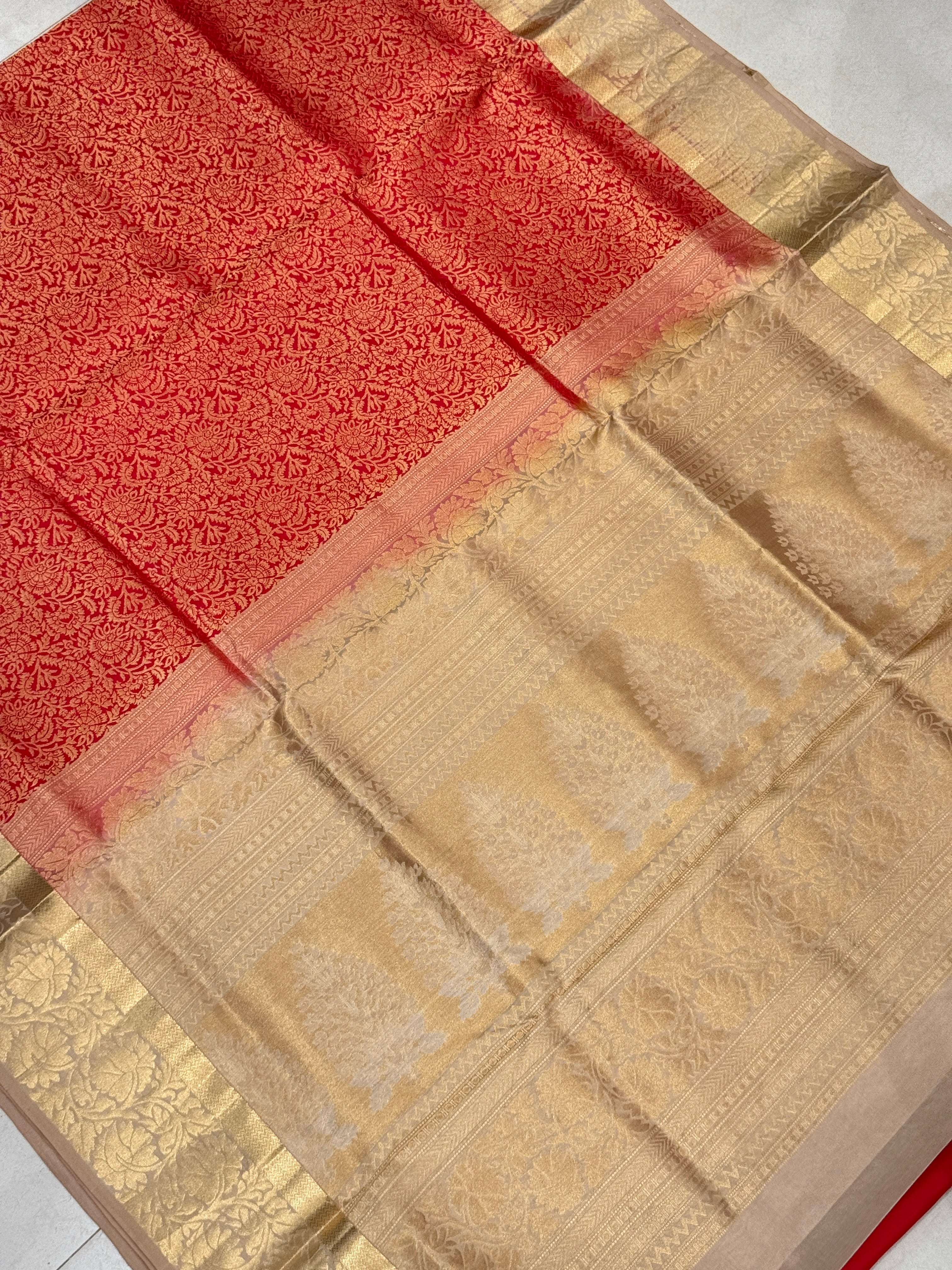 Red Beige Pallu Handloom Kanchipuram Pure Silk Saree