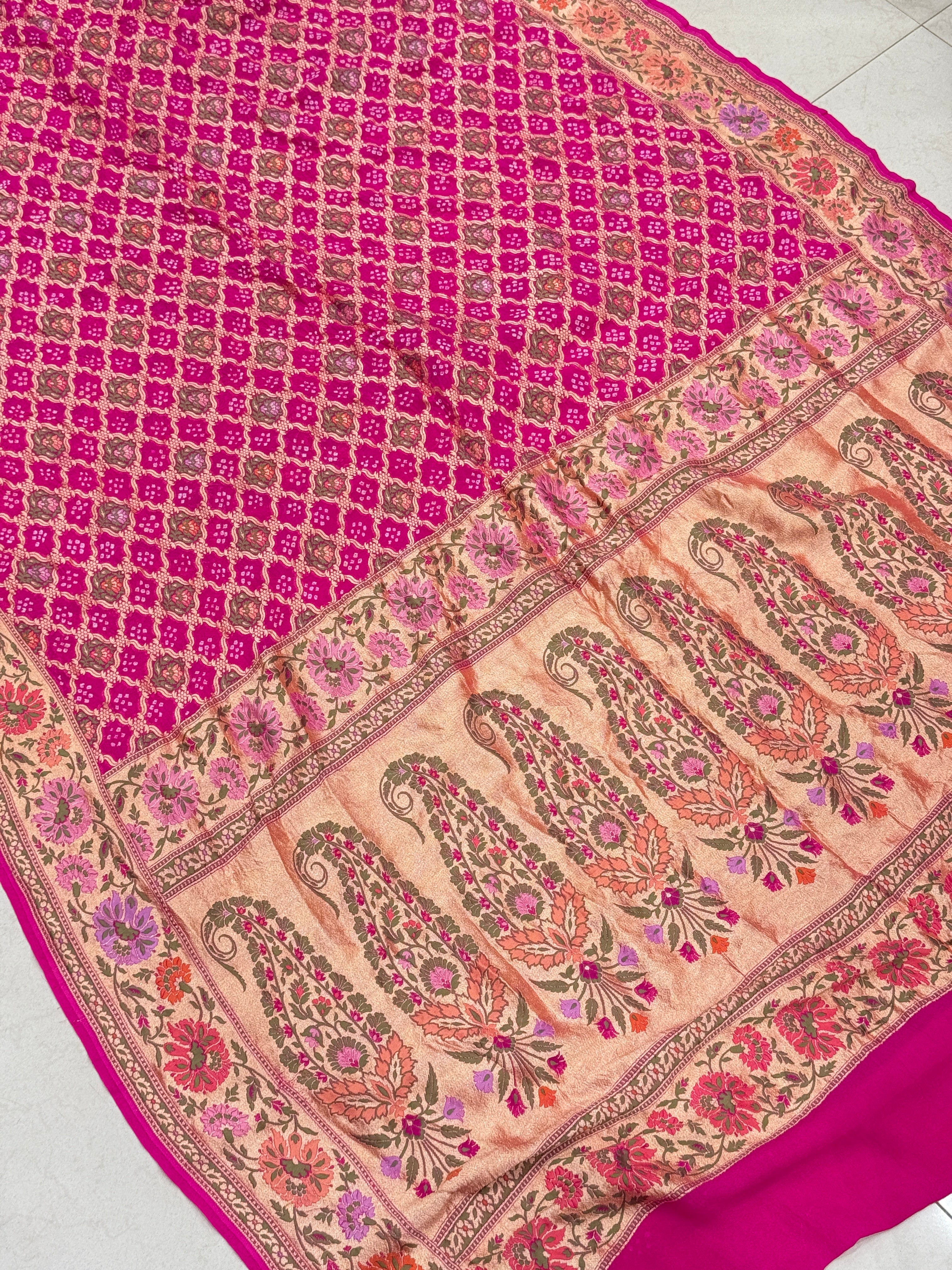 Rani Floral Border Meenakari Rai Bandhej Georgette Bandhini Saree