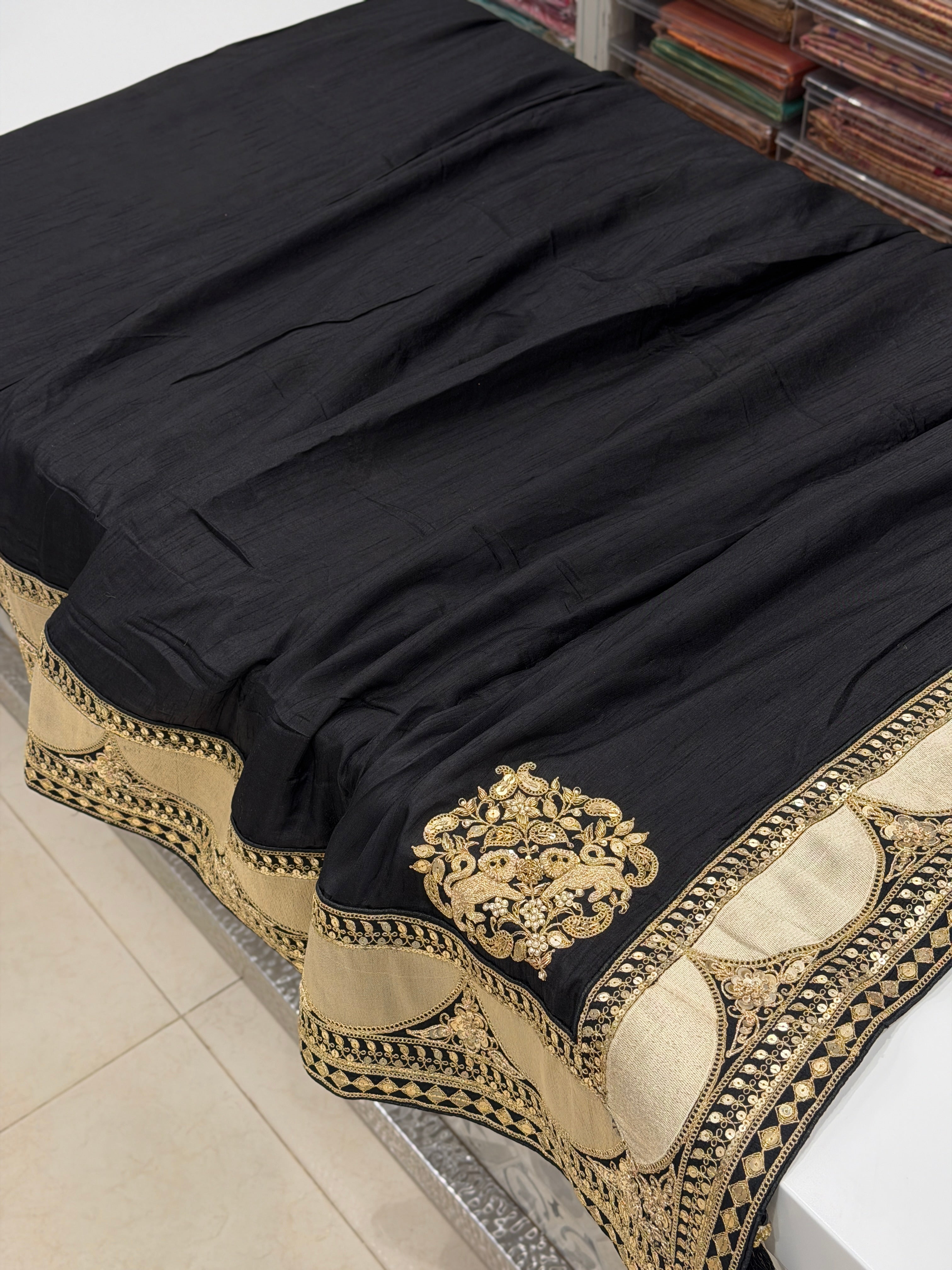 Black Sabyasachi Inspired Marodi Embroidery Zardosi Saree
