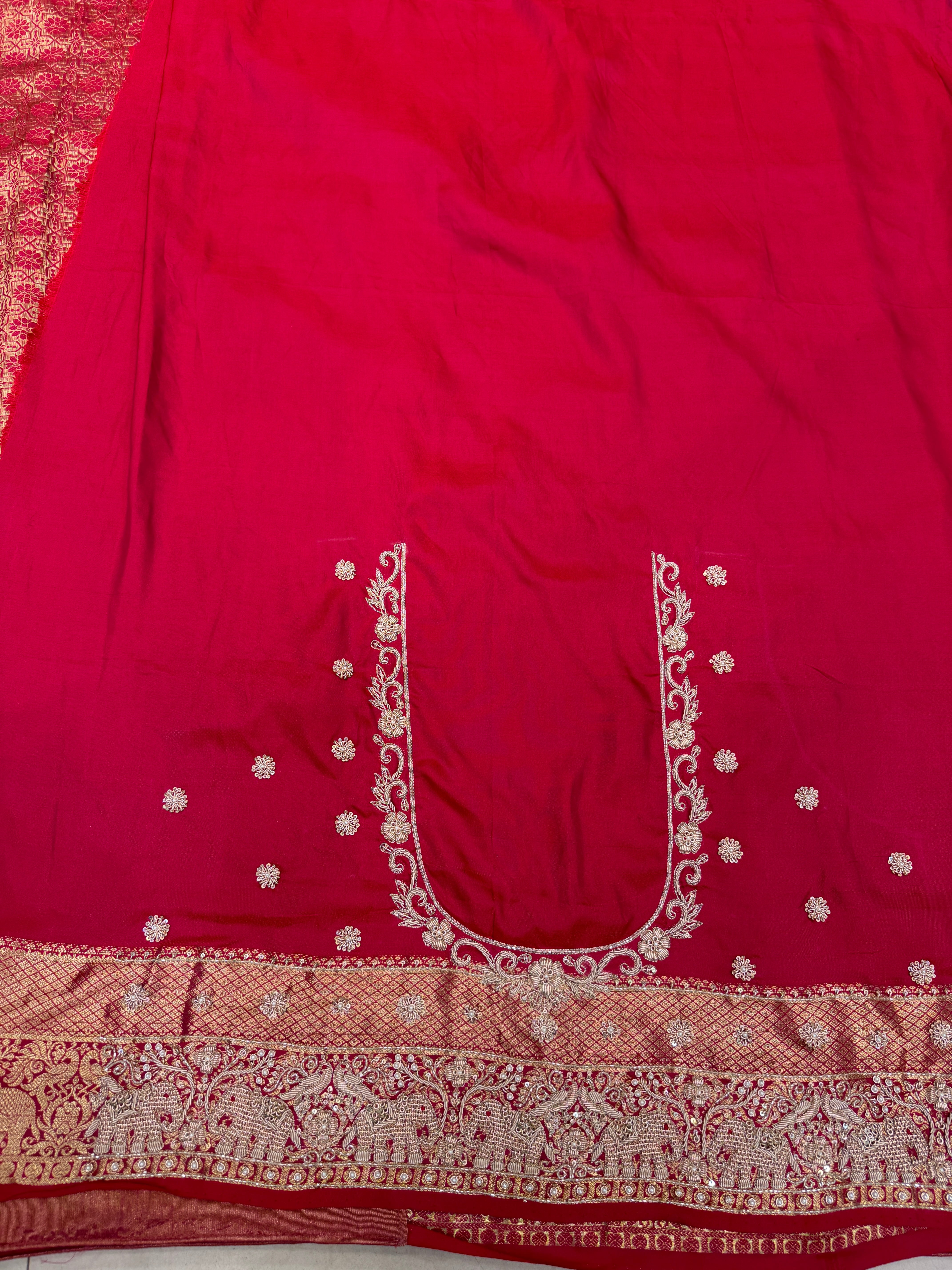 Crimson Kanjivaram Elephant Motifs Zardosi Hand Embroidery Saree