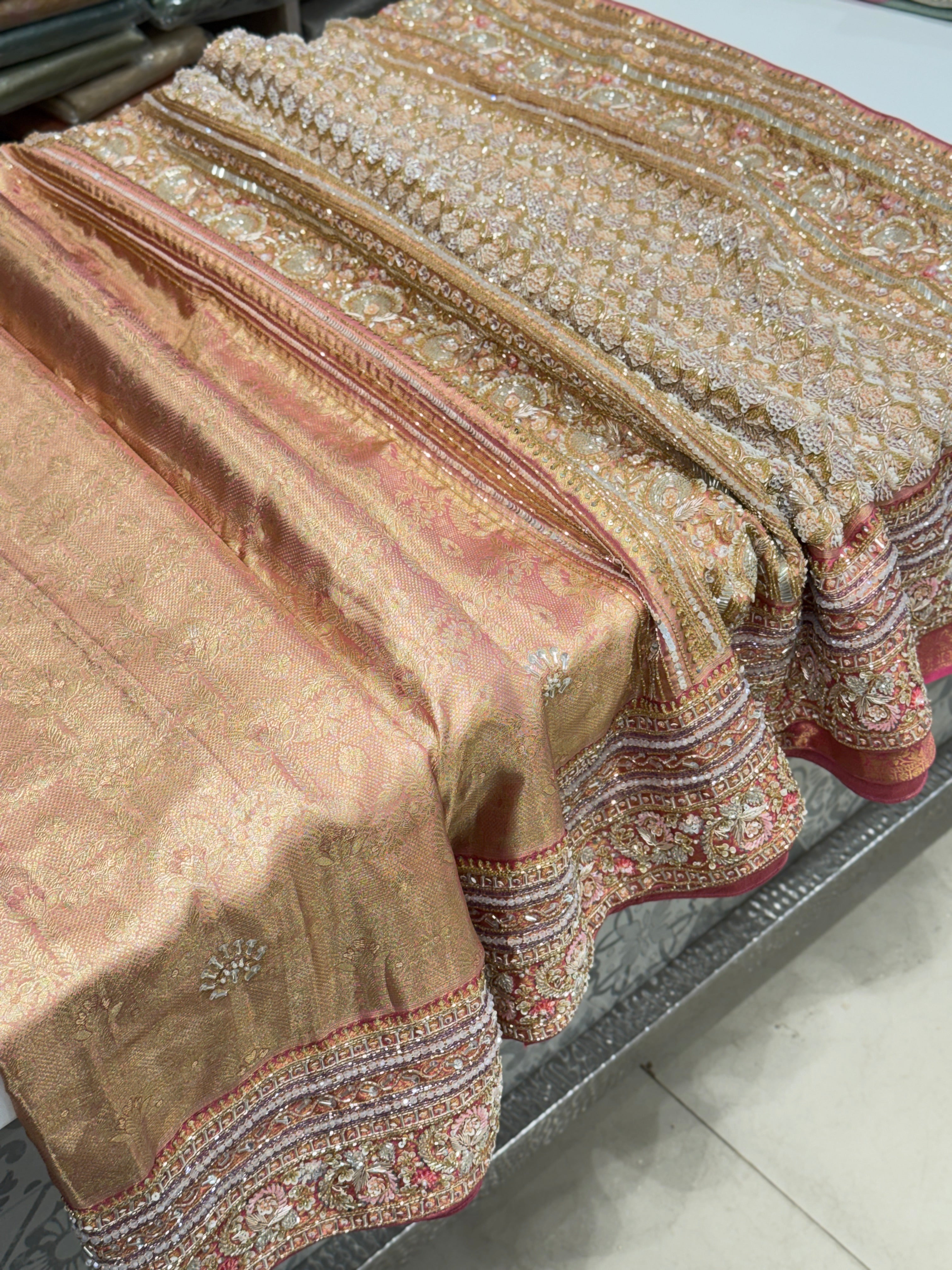 Pink Handloom Kanjivaram Hand Embroidery Saree