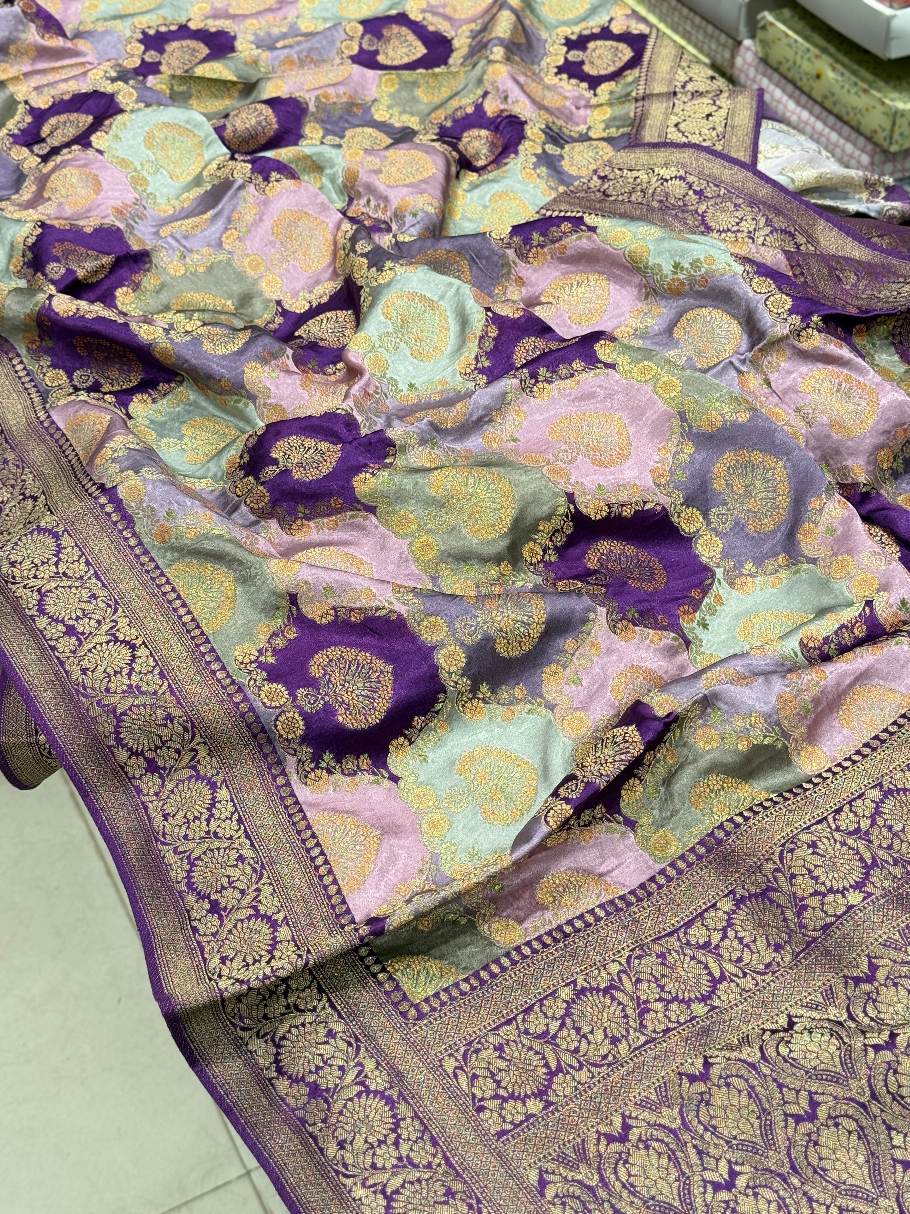 Violet Butta Banarasi Modal Satin Rangkat Saree
