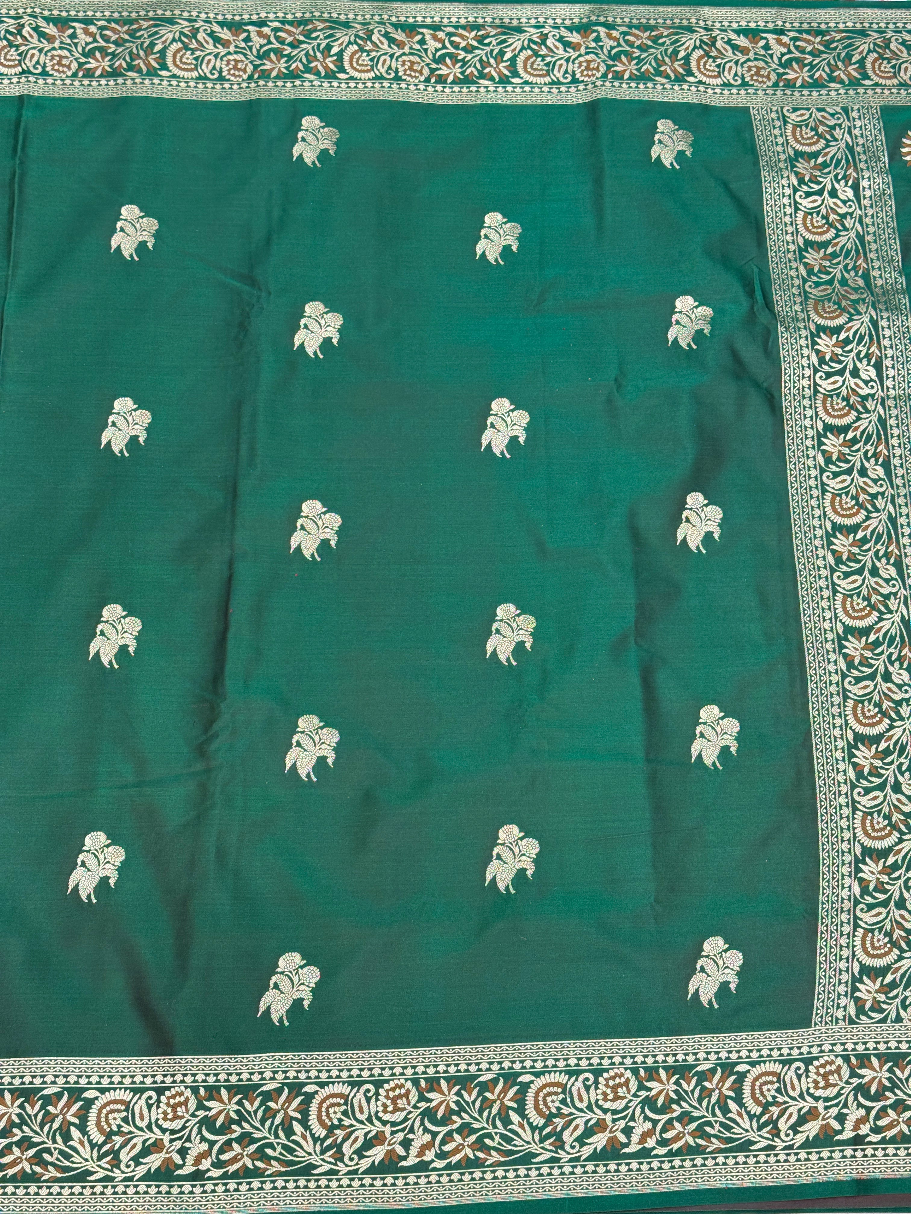Bottle Green Banarasi Taj Mahal Floral Buttas Saree