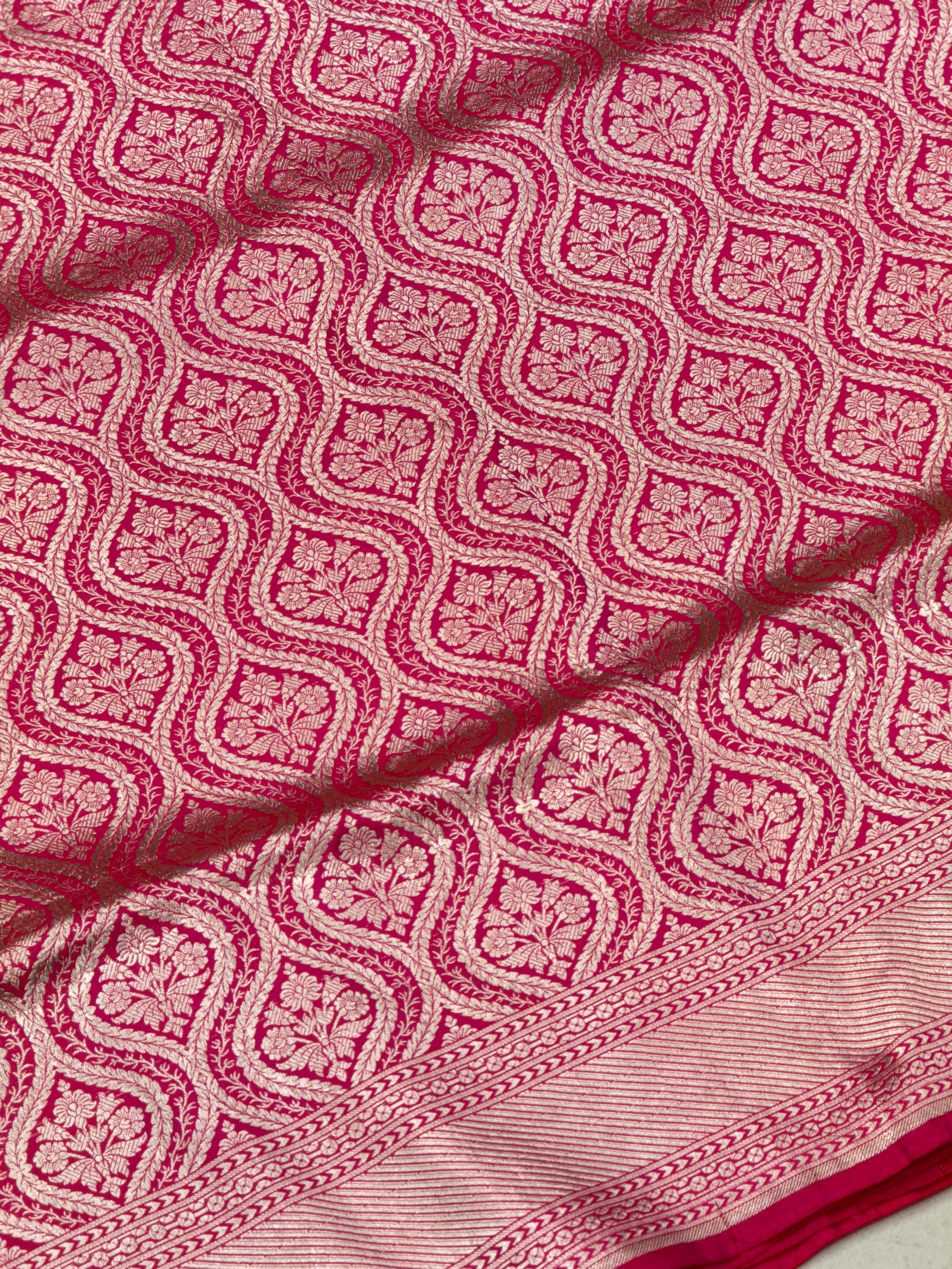 Rani Pink Keri Badam Jaal Handloom Banarasi Katan Silk Saree