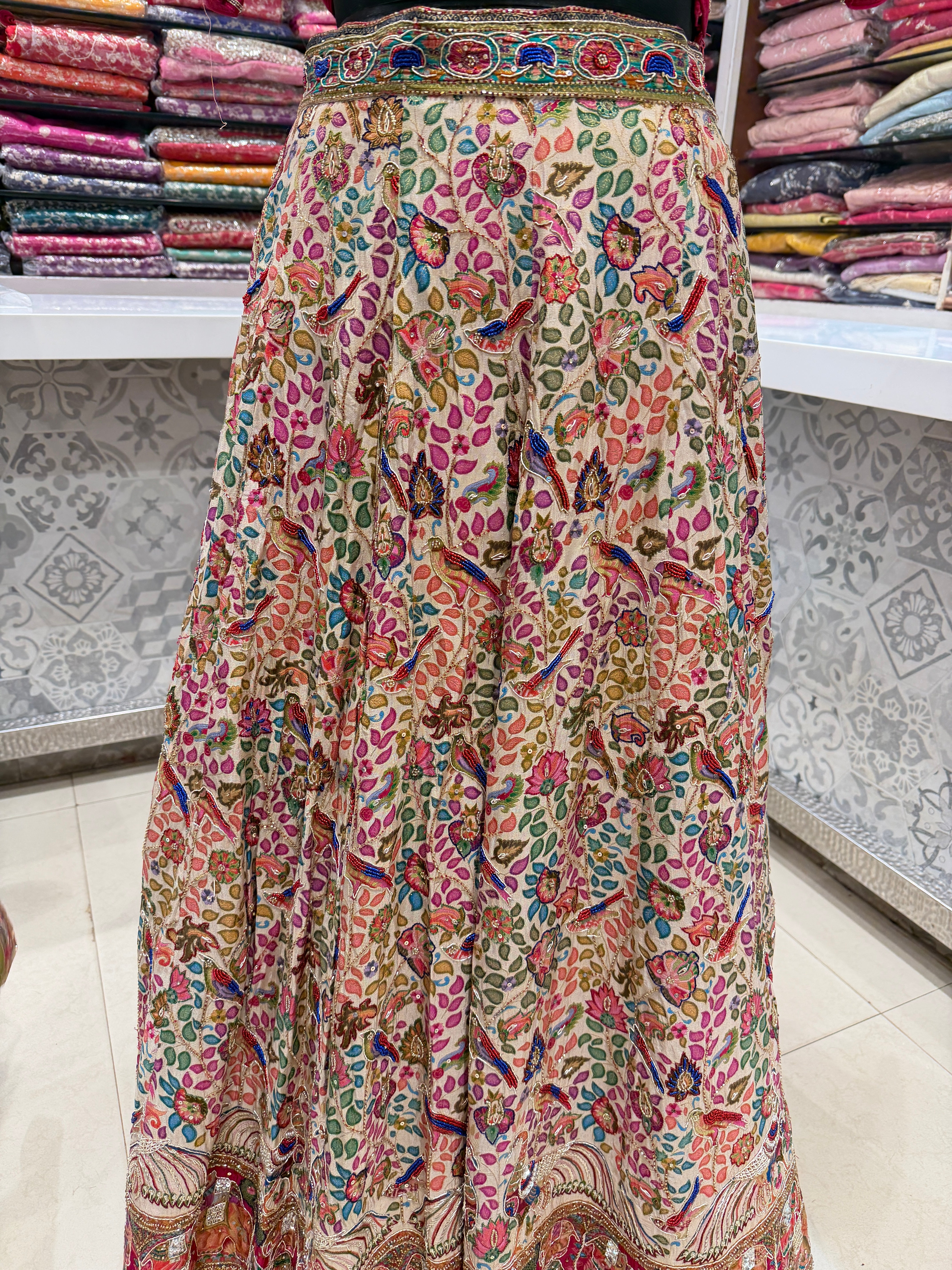 Beige Pashmina Hand Embroidery Skirt and Dupatta Pair