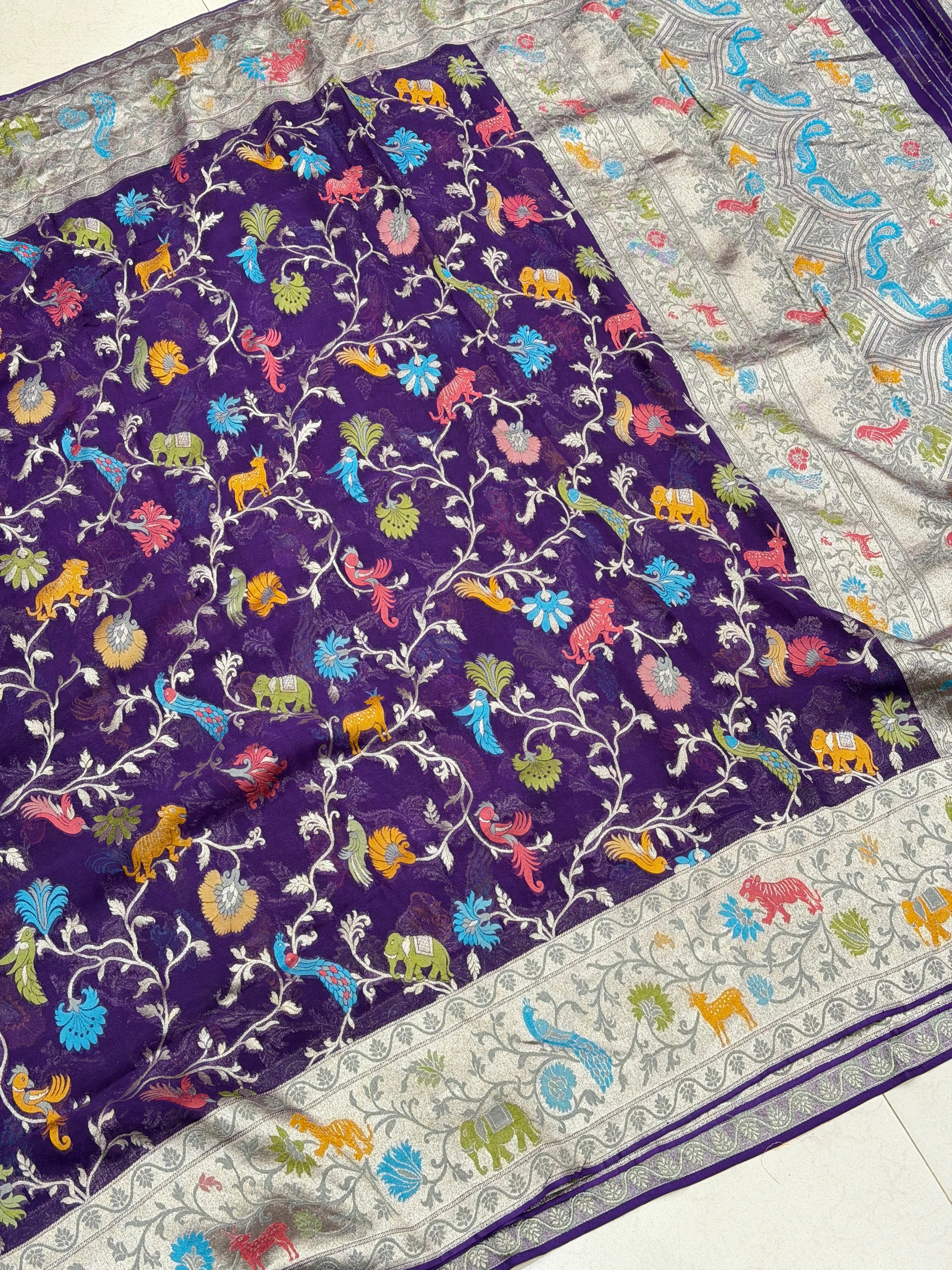 Violet Shikara Banarasi Khaddi Georgette Saree
