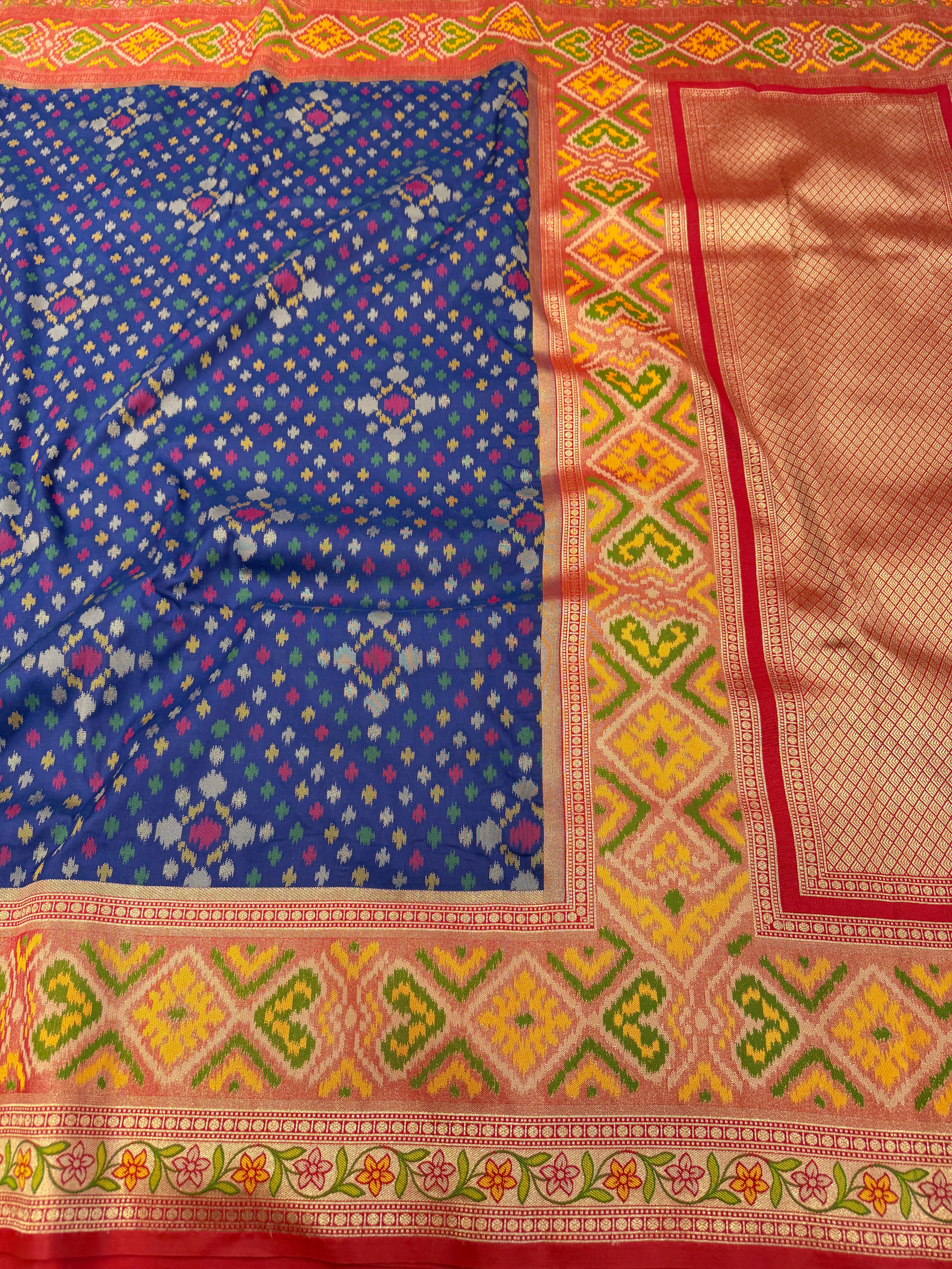 Blue Ikat Patola Banarasi Weaved Small Jaal Saree