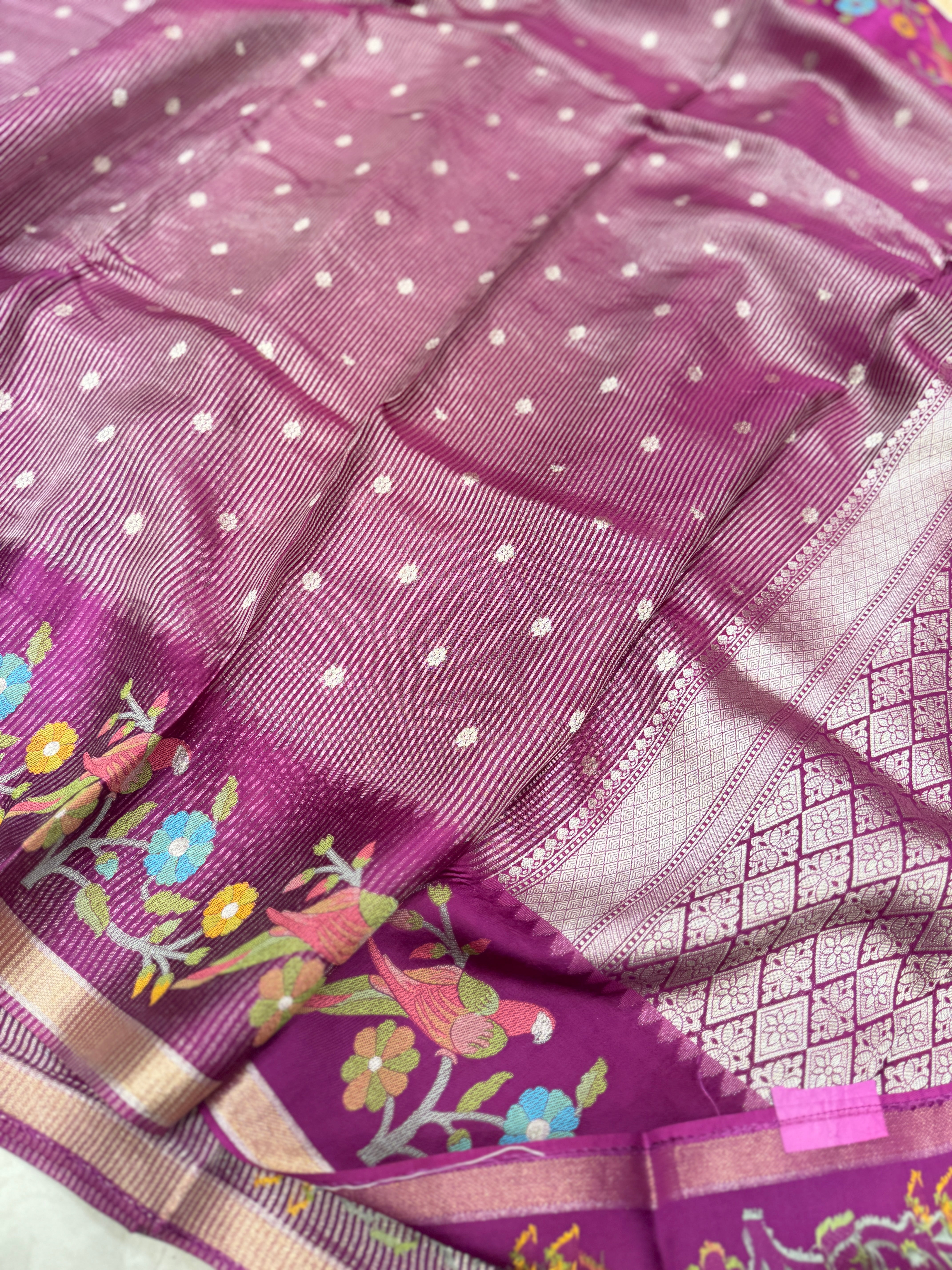 Wine Contemporary Tissue Parsi Petit Point Weaved Saree