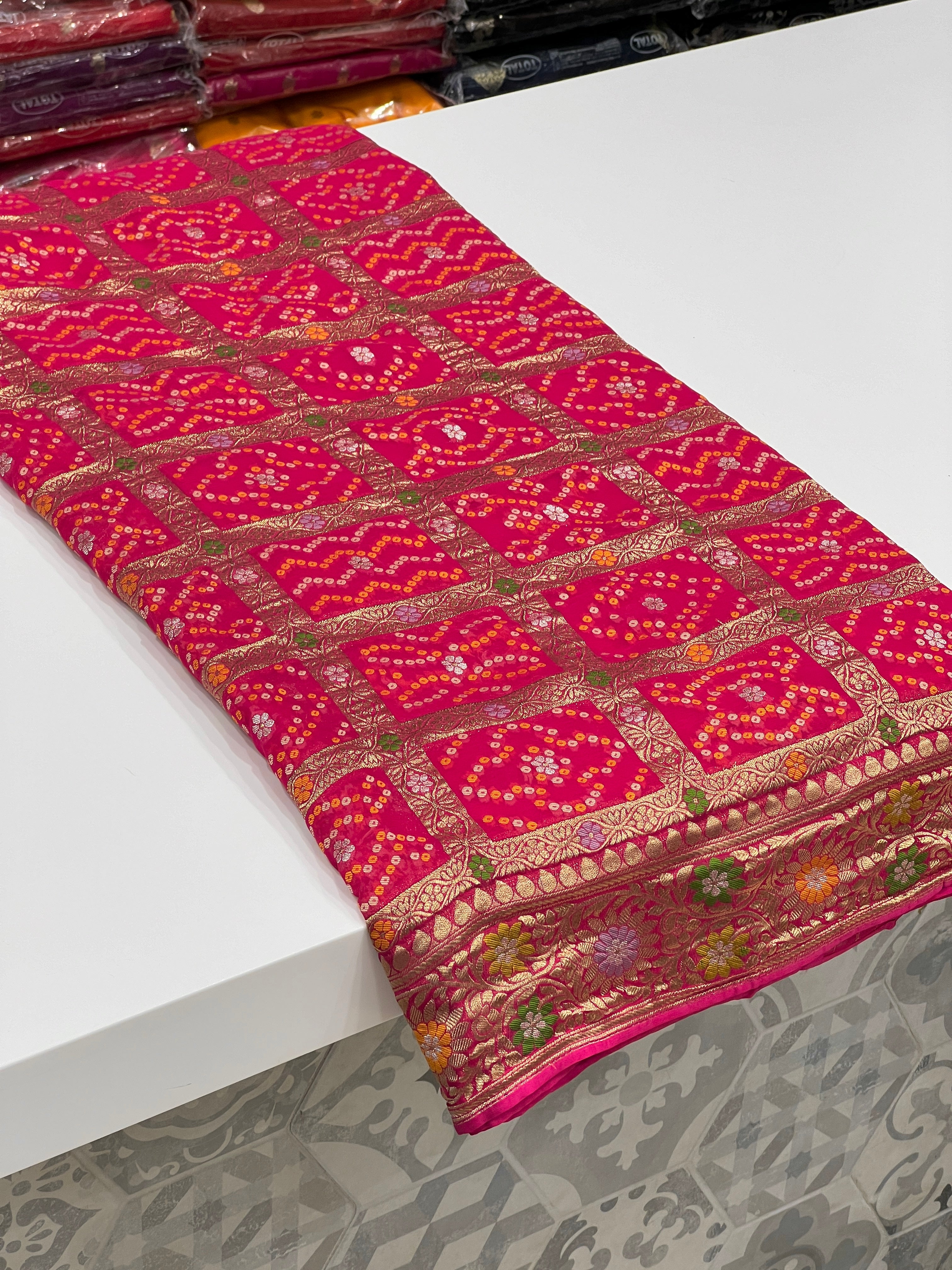Rani Georgette Gharchola Saree with Meenakari