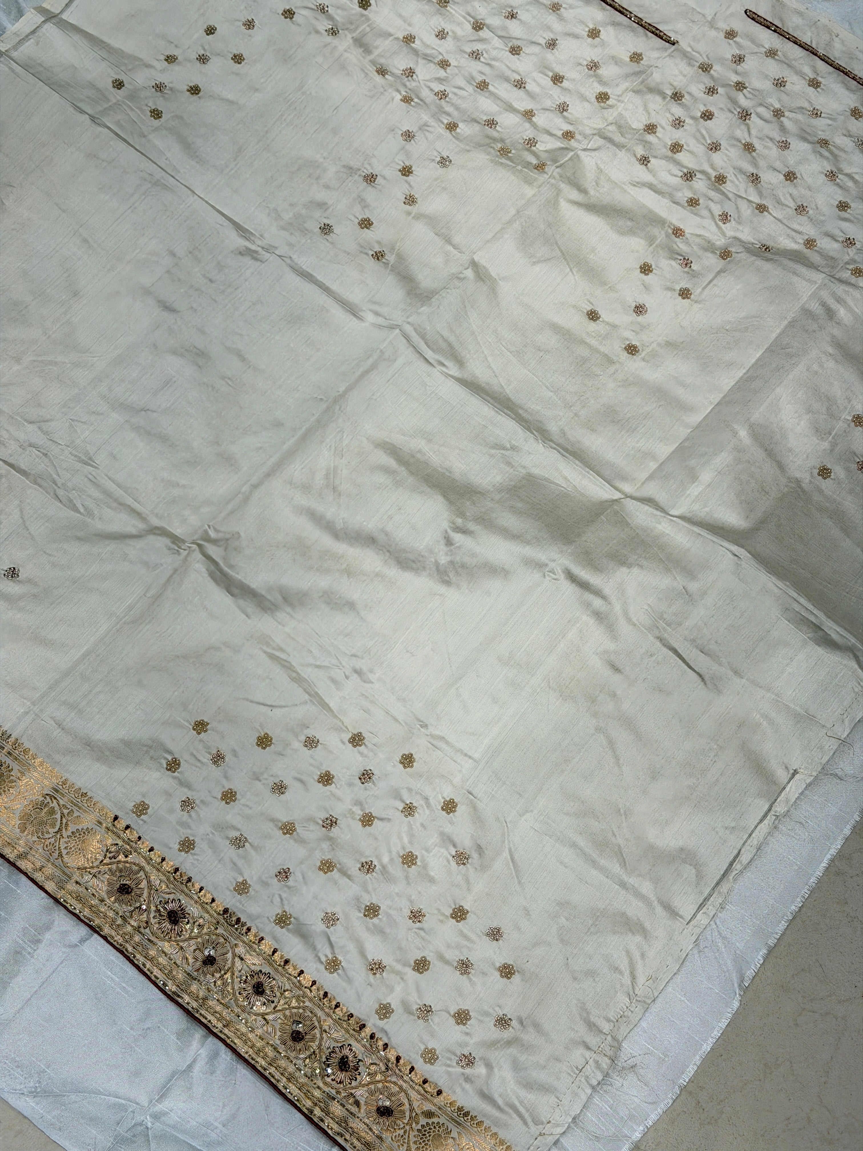 Pure Silk Moti White Zardosi Blouse Piece