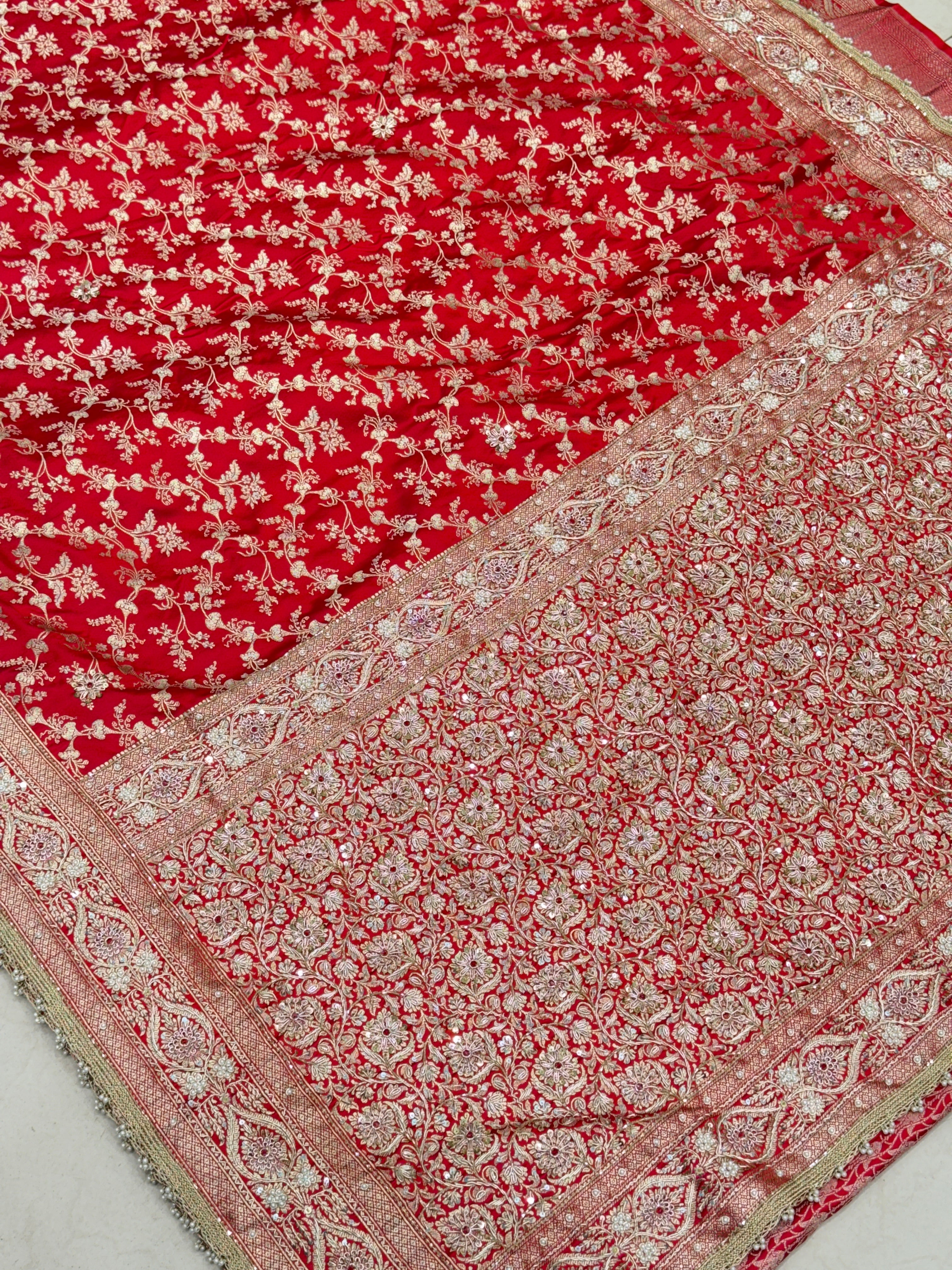Red Banarasi Crystal Embroidery Saree