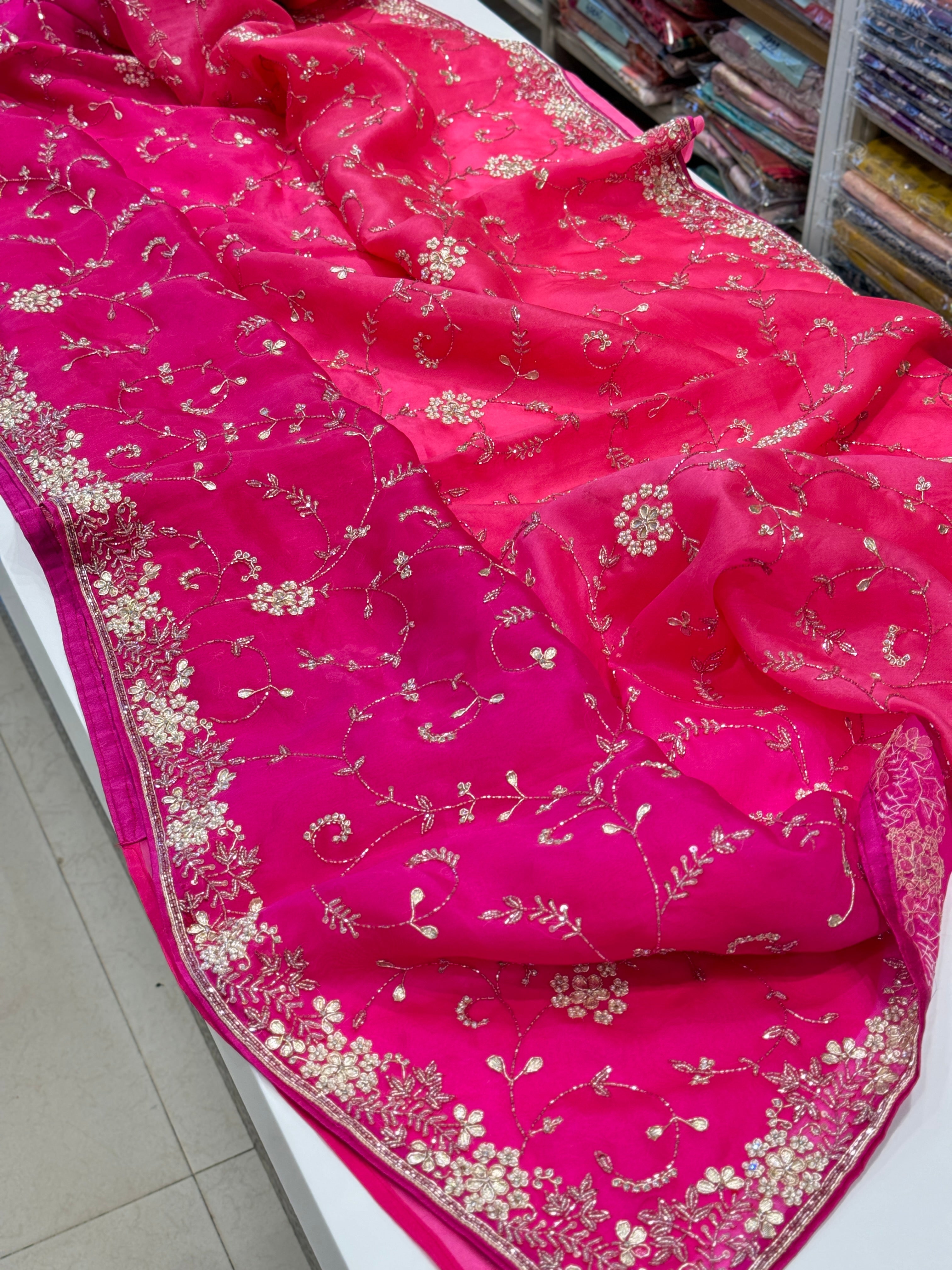 Shaded Organza Zardosi Sequin Jaal Saree