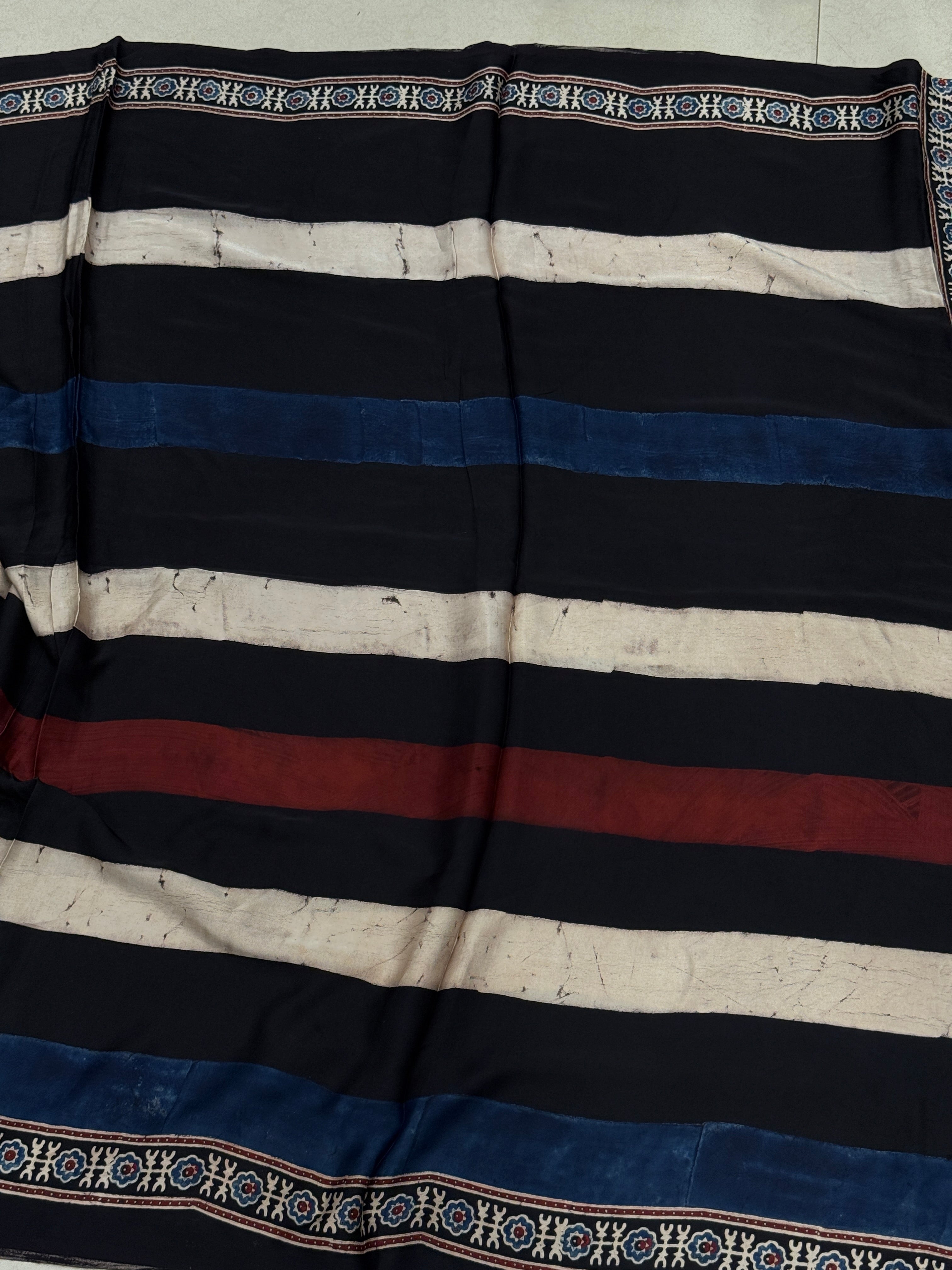 Black Contemporary Line Modal Silk Ajrakh Sareee