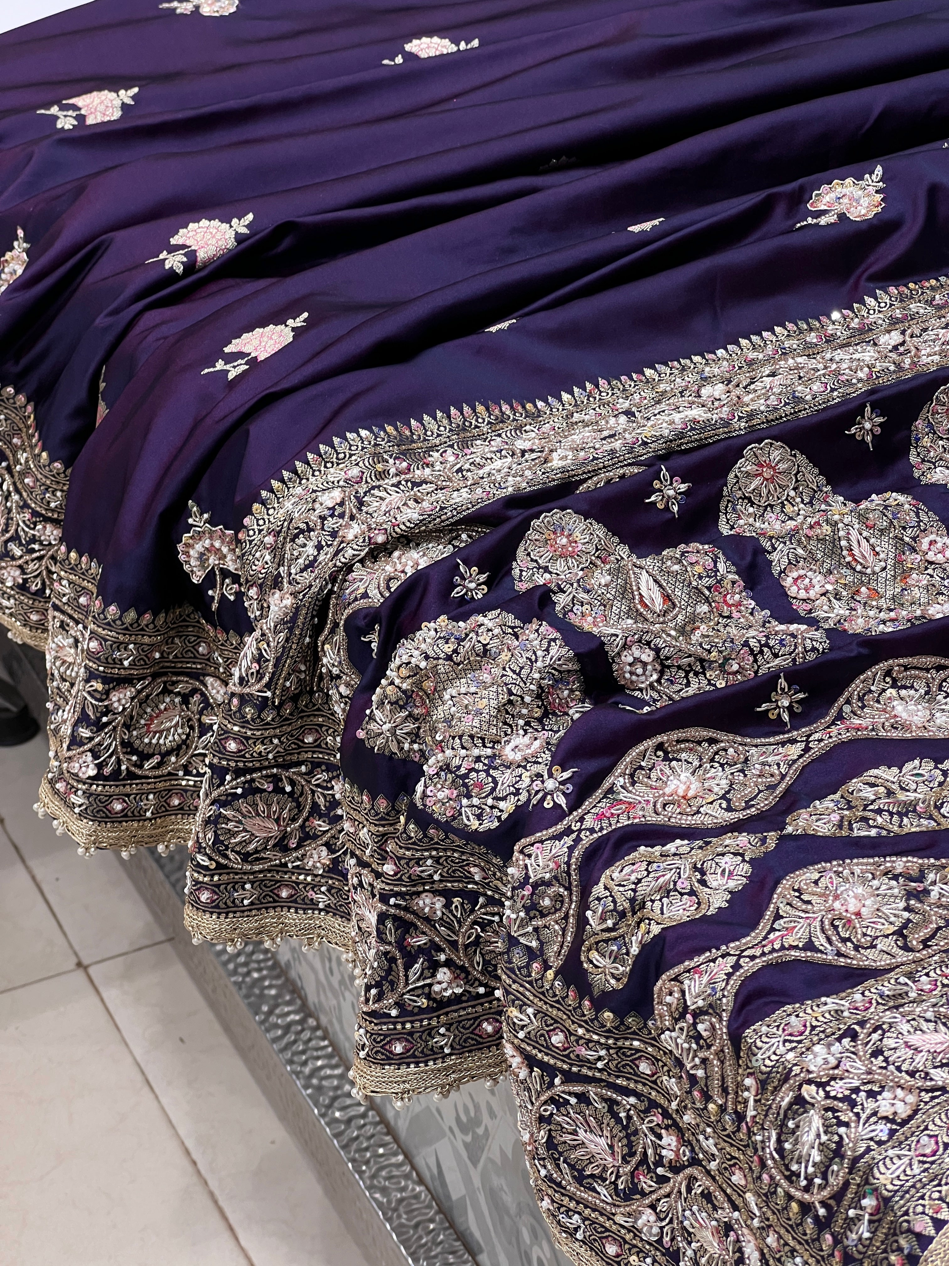 Violet Dhup Chav Banarasi Buttas Hand Embroidery Saree