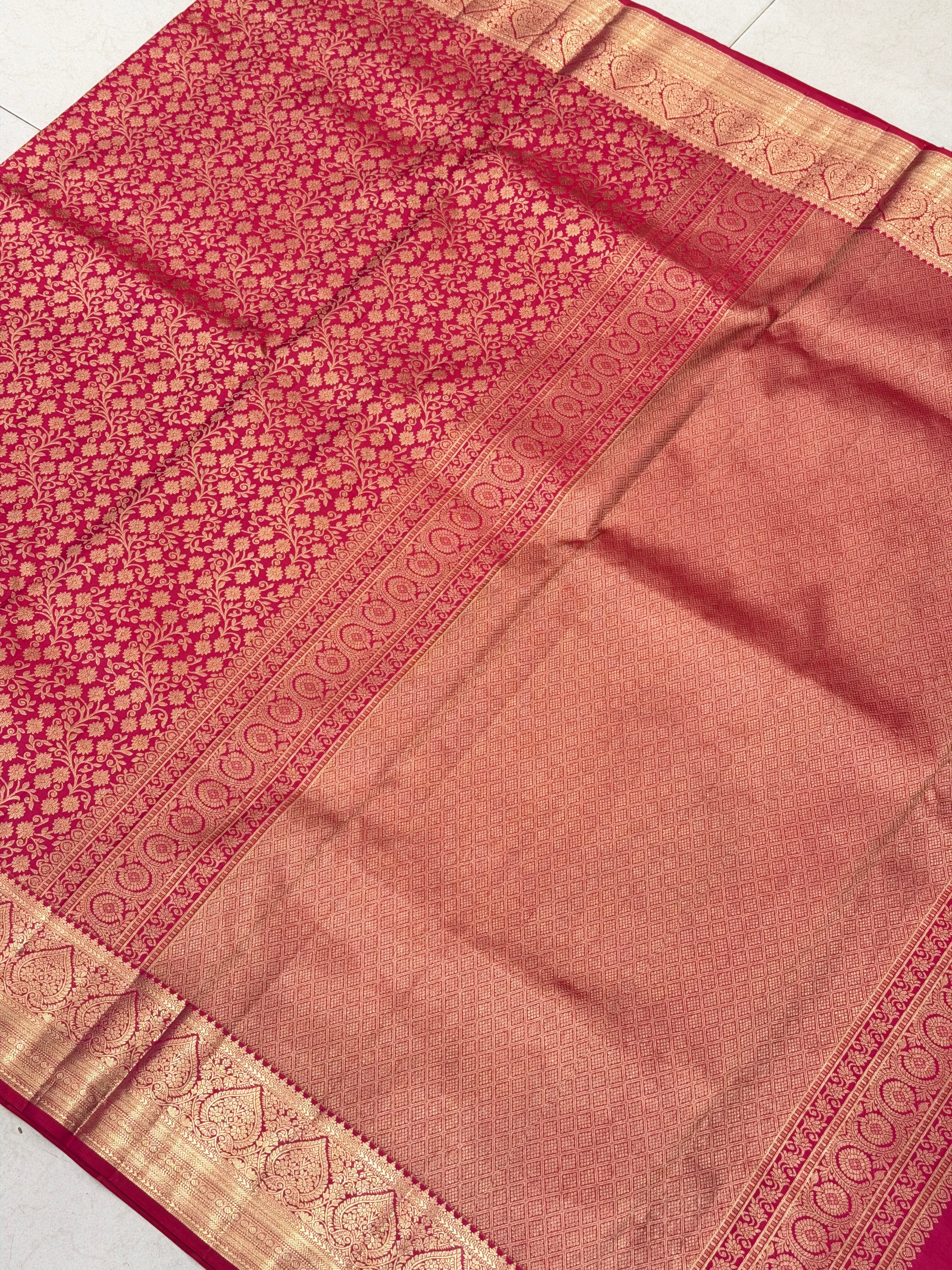 Crimson Floral Jaal Pure Silk Kanjivaram Saree