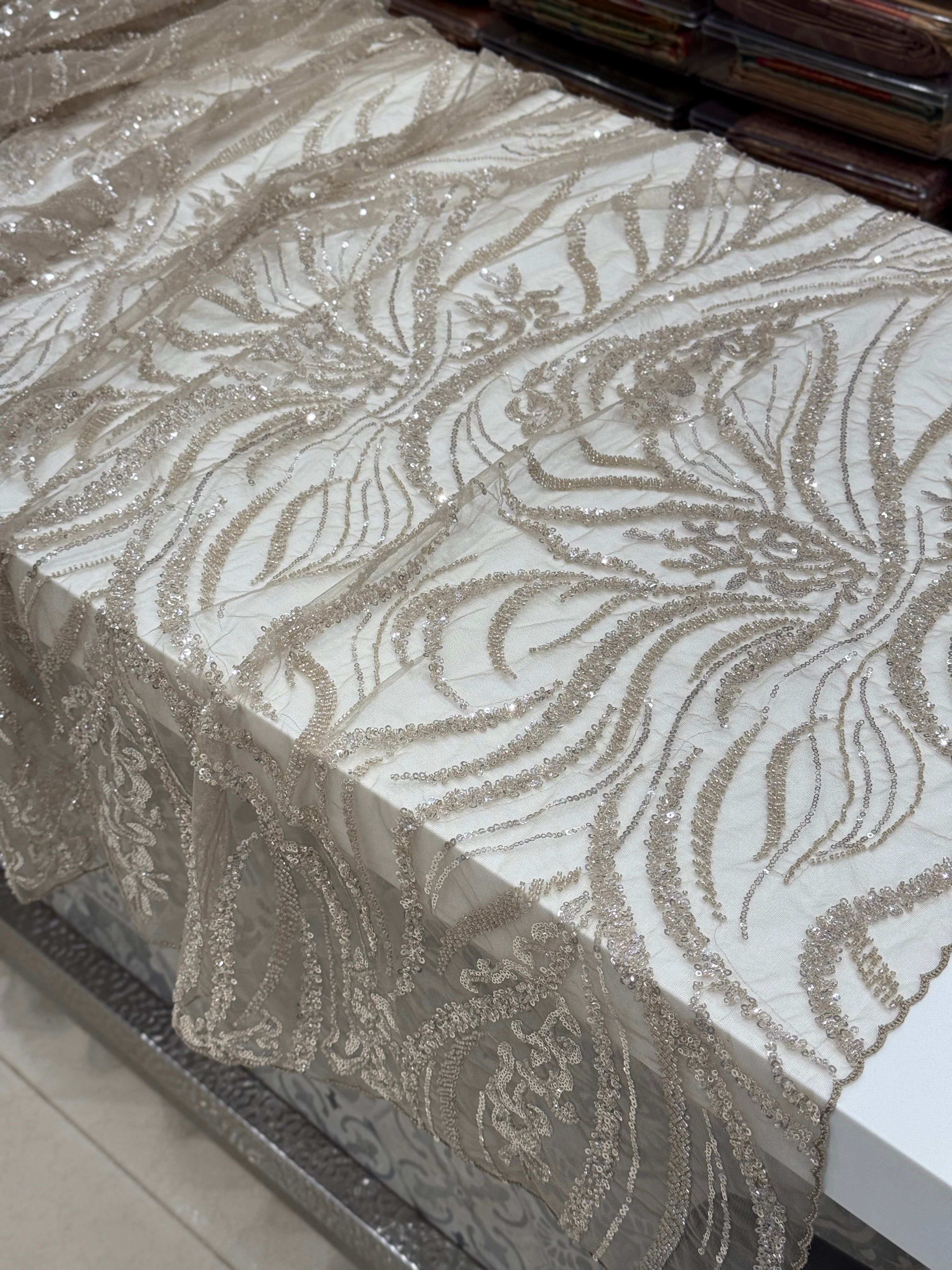 Soft Net Dark Beige Moti Sequin Embroidery Saree