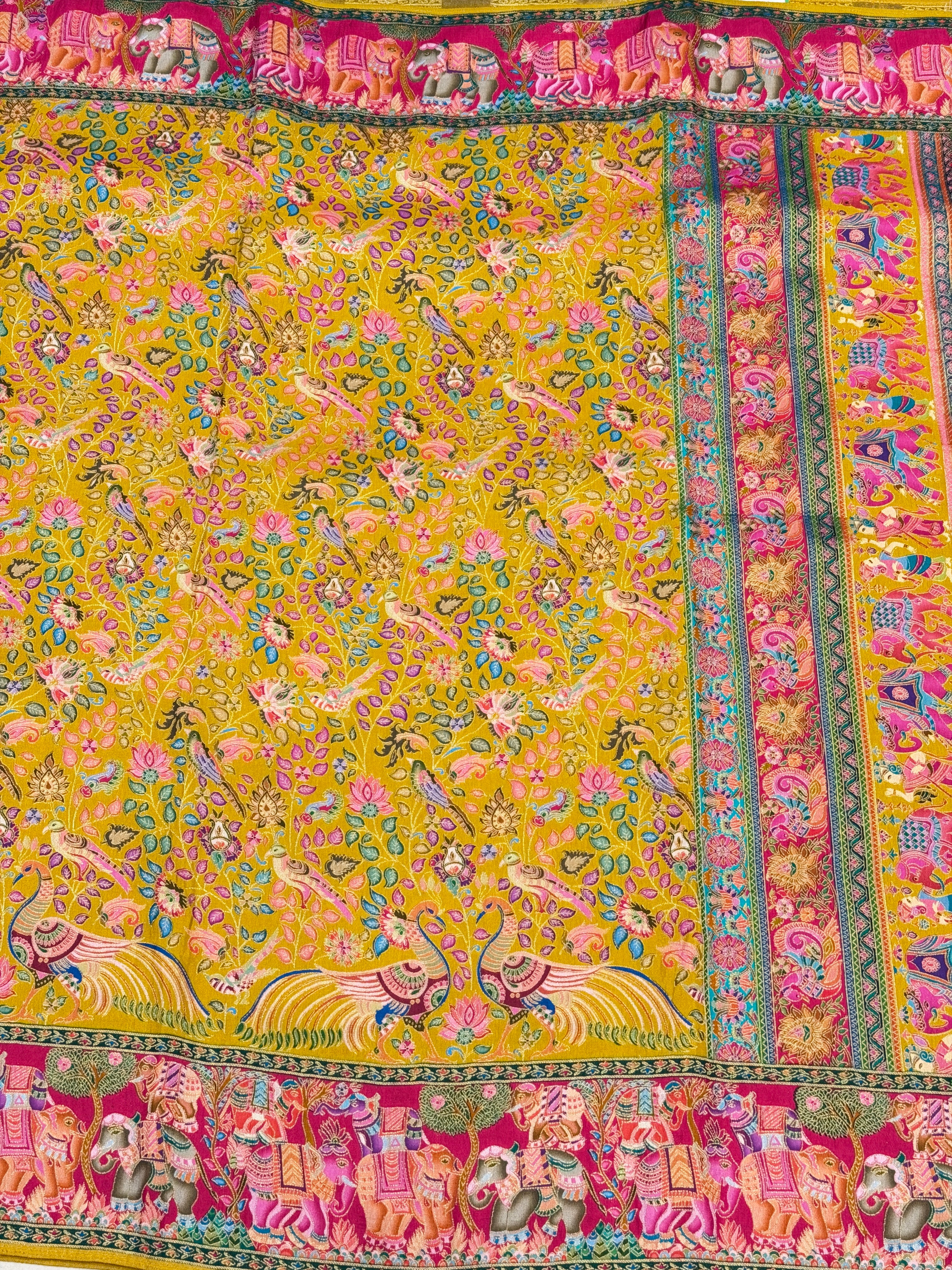 Yellow Rani Weaved Pashmina Style Multi Colour Saree