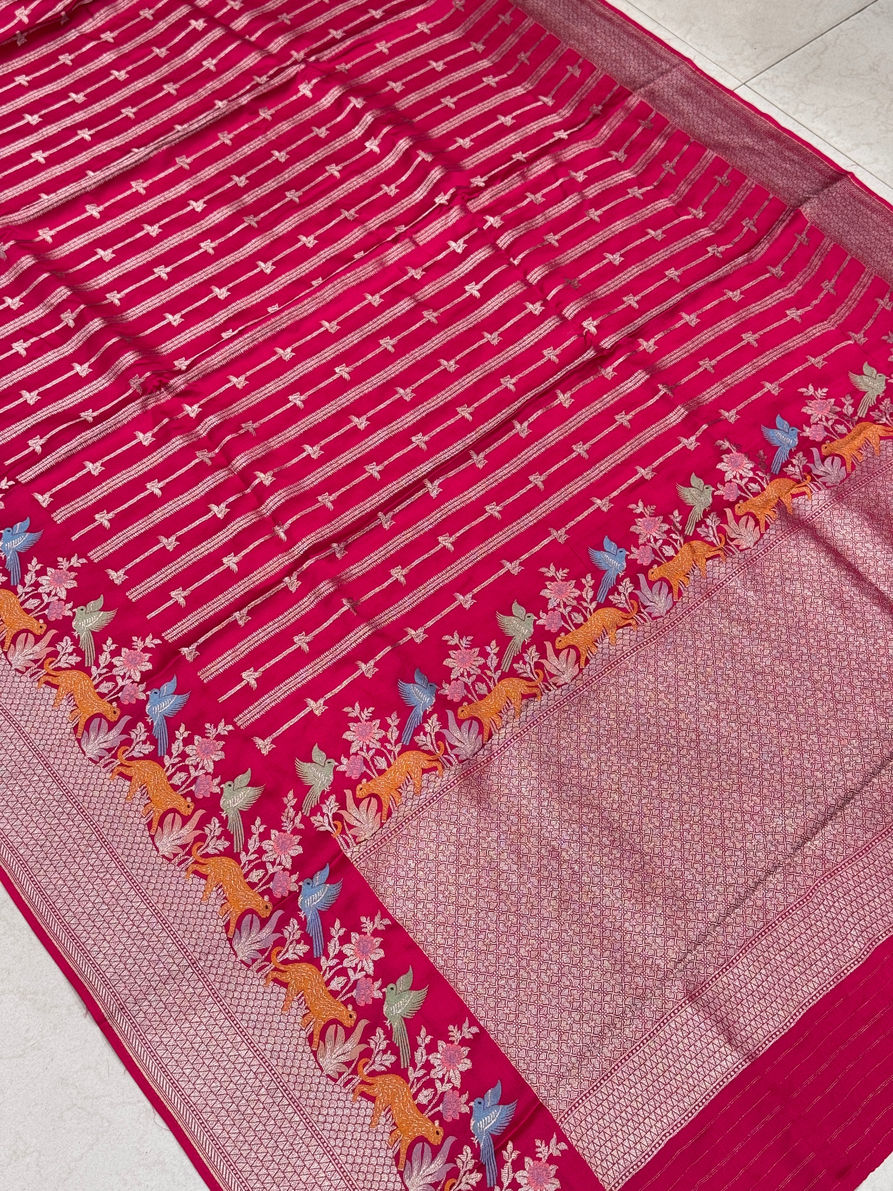 Rani Satin Silk Fauna Border Saree