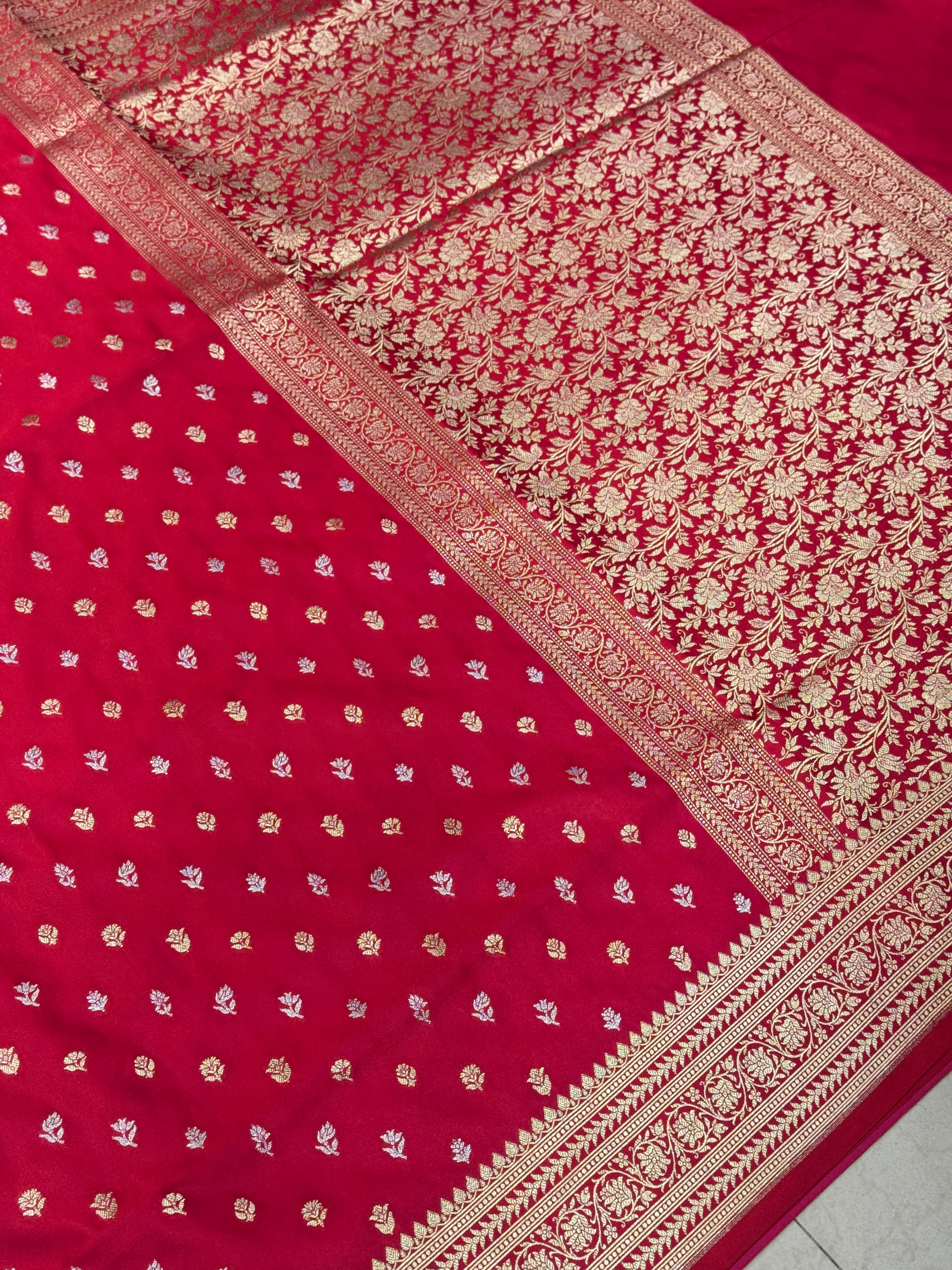 Crimson Red Banarasi Butti Banarasi Silk Saree