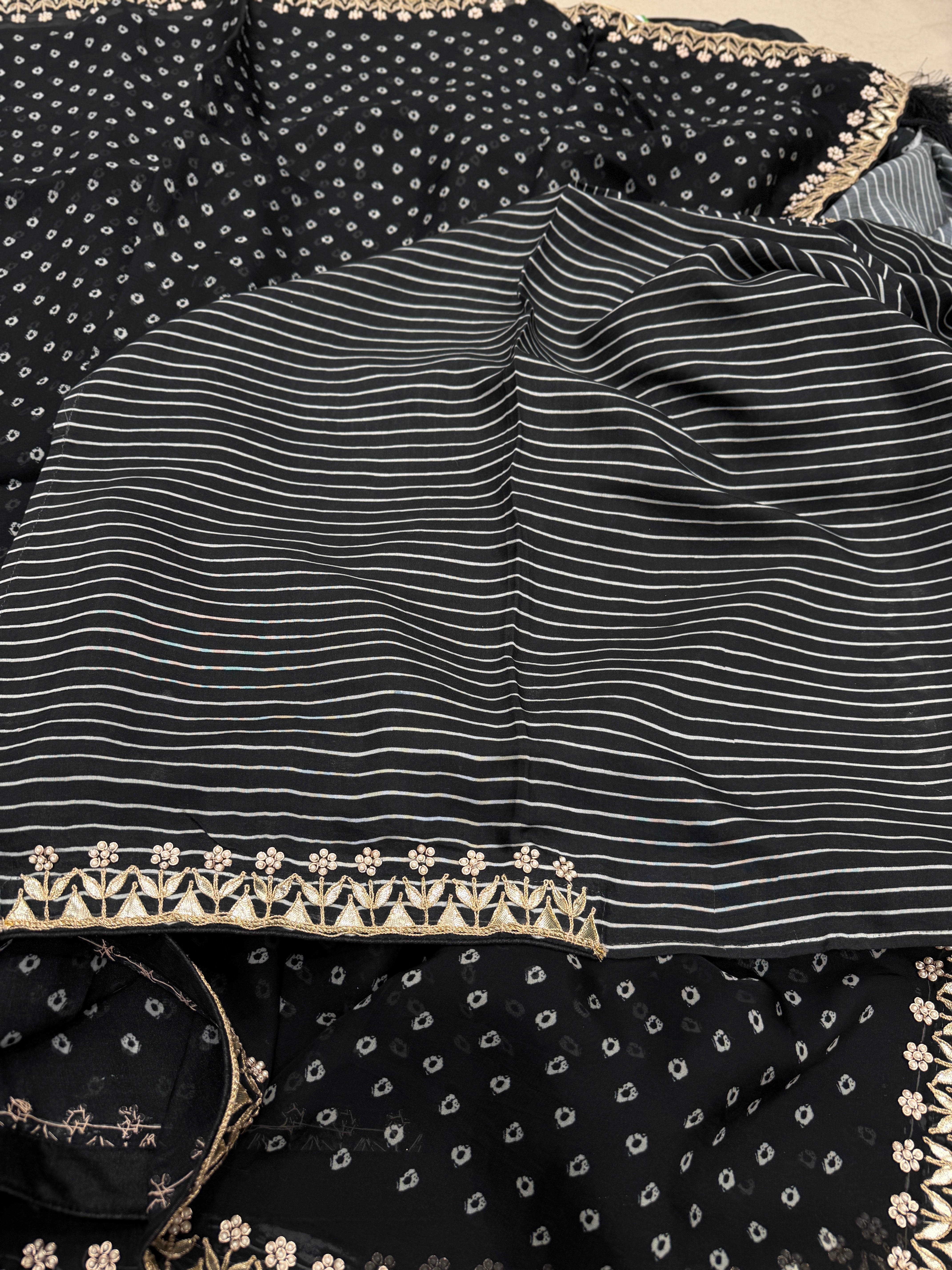 Black Soft Organza Bandhej Print Hand Embroidery Gotapatti Embroidery Saree