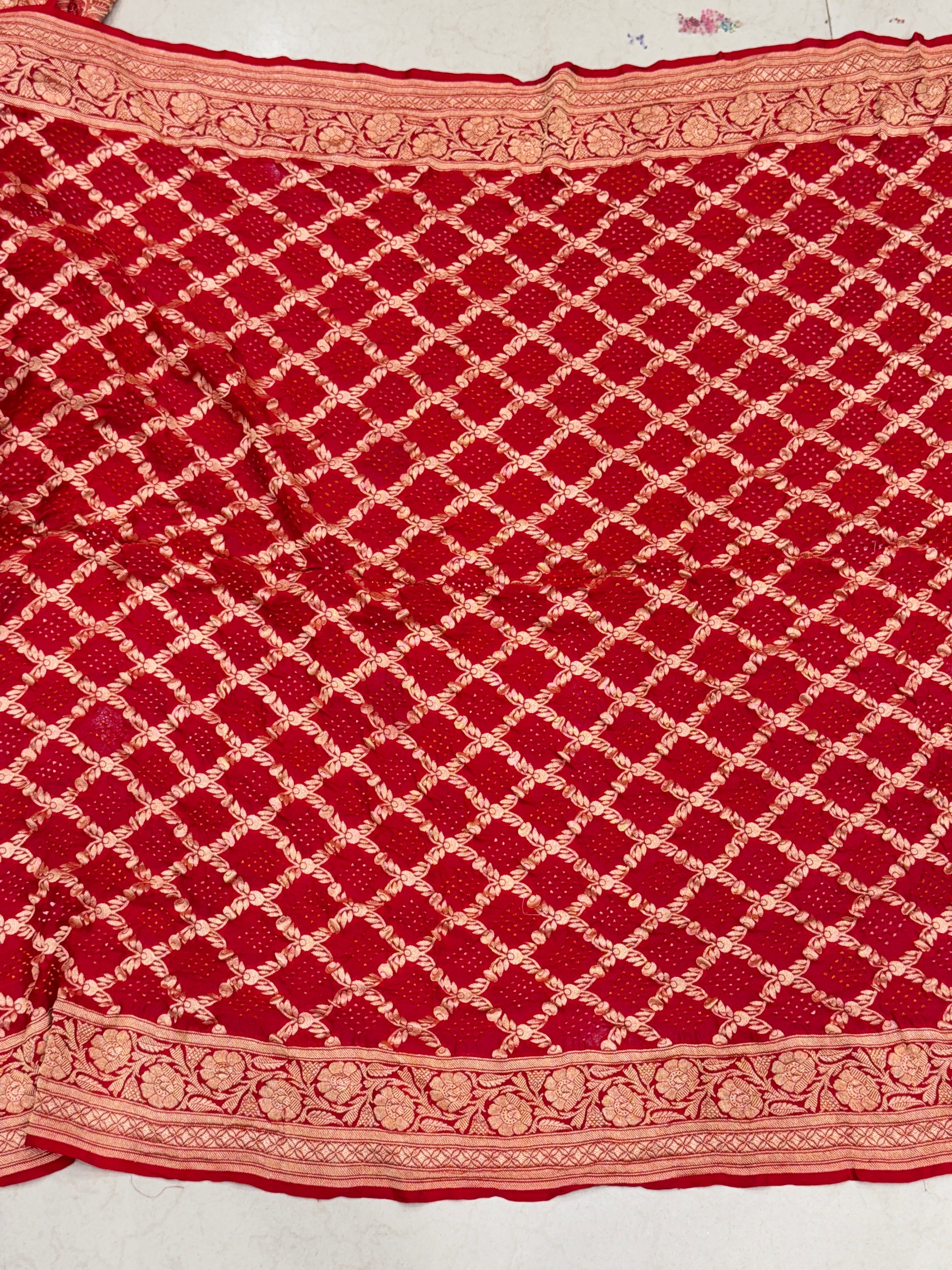 Pure Red Bandhej Bandhini Saree