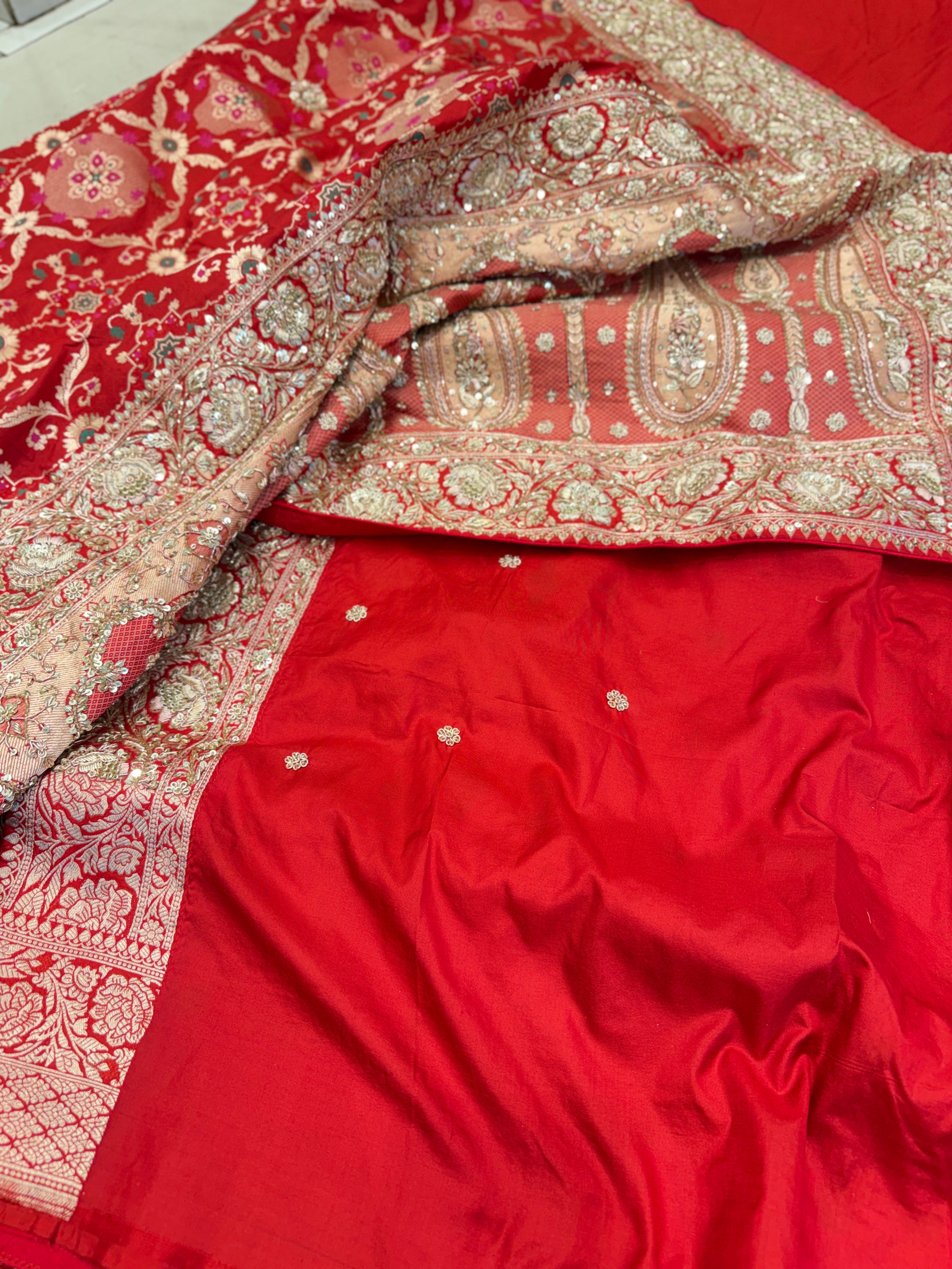 Red Meenakari Handloom Banarasi Pure Katan Zardosi Embroidery Saree