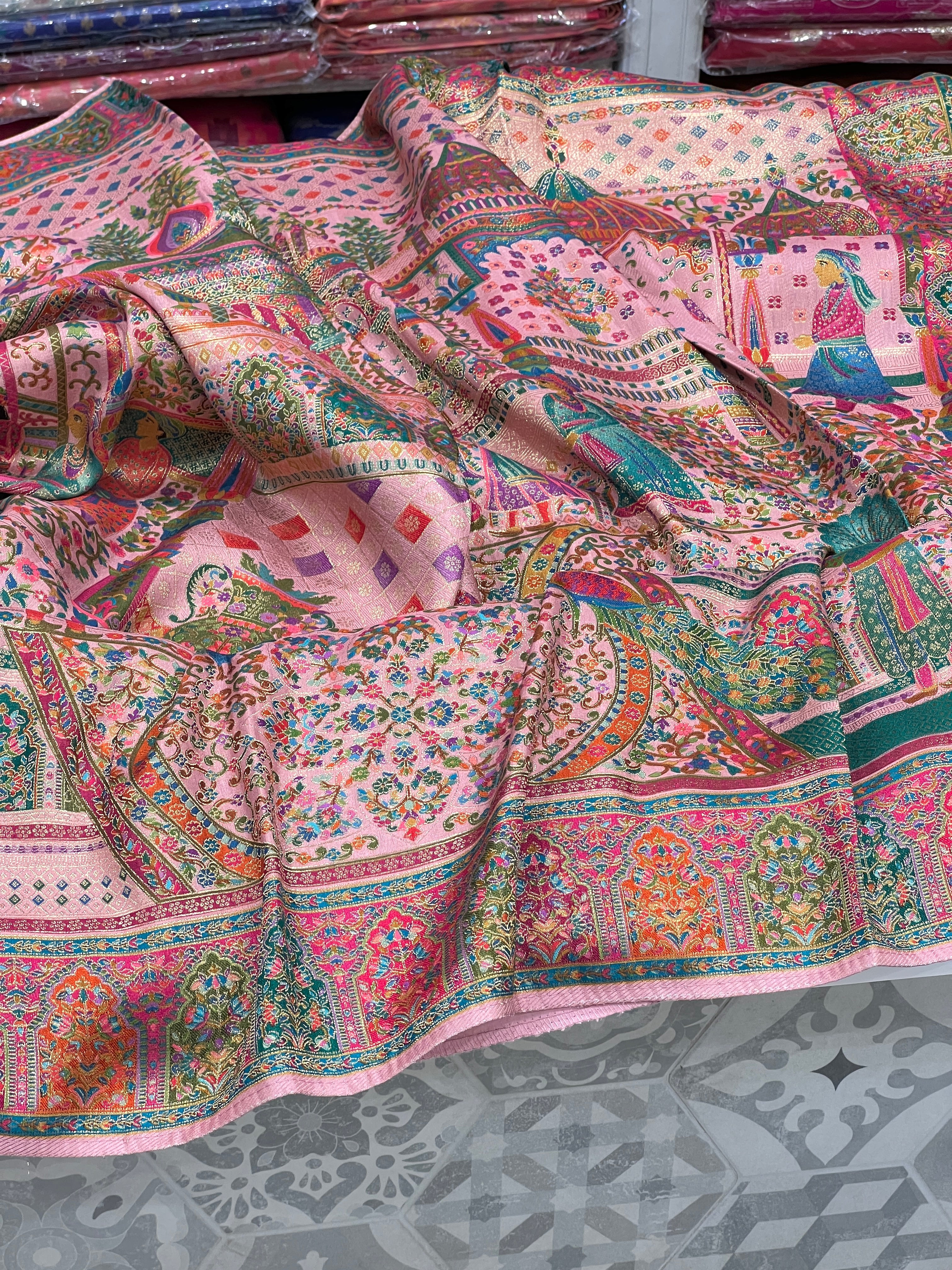 Baby Pink Pashmina Style Darbar Silk Saree