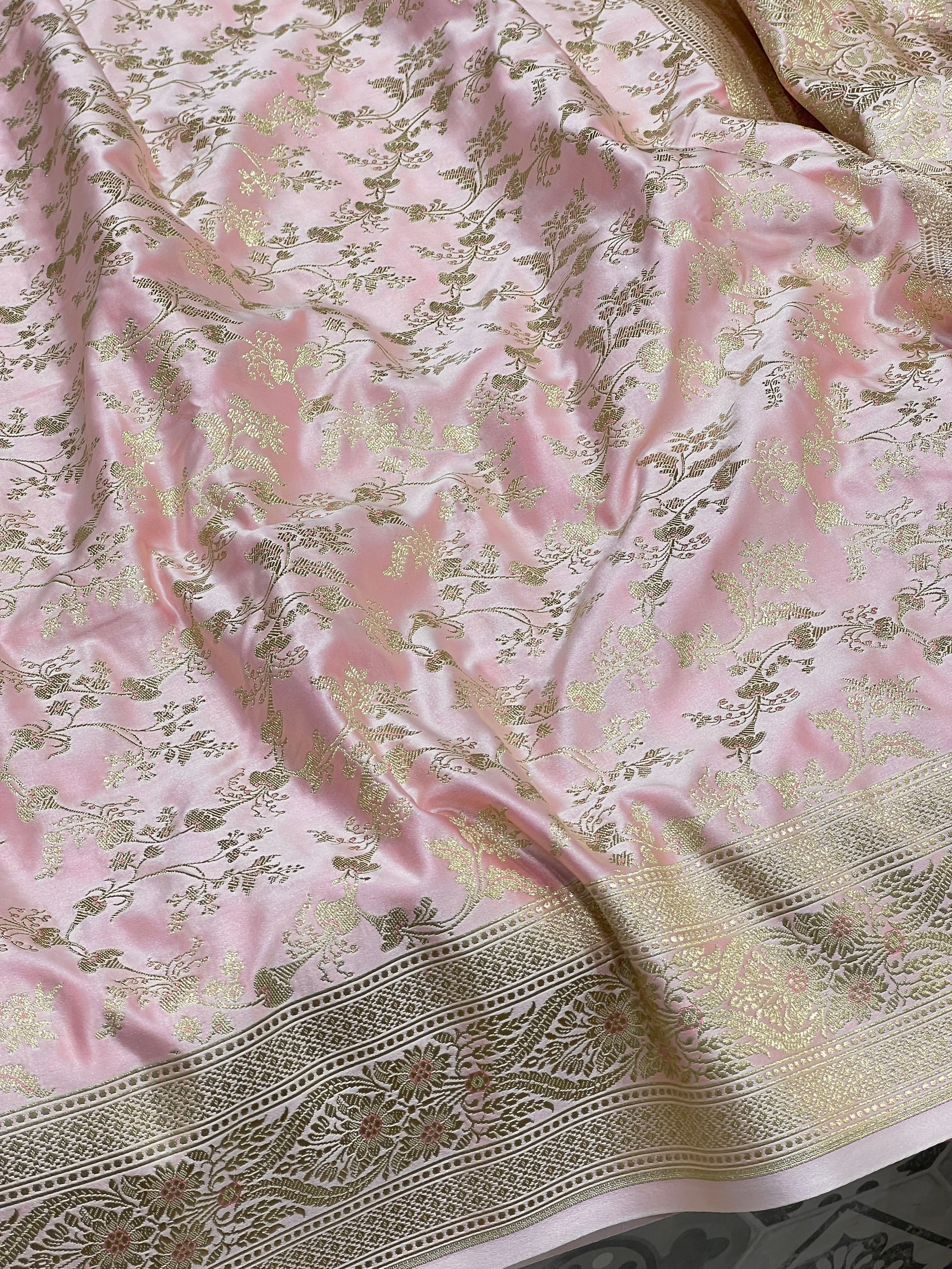 Pink Banarasi Silk Bloom Border Saree