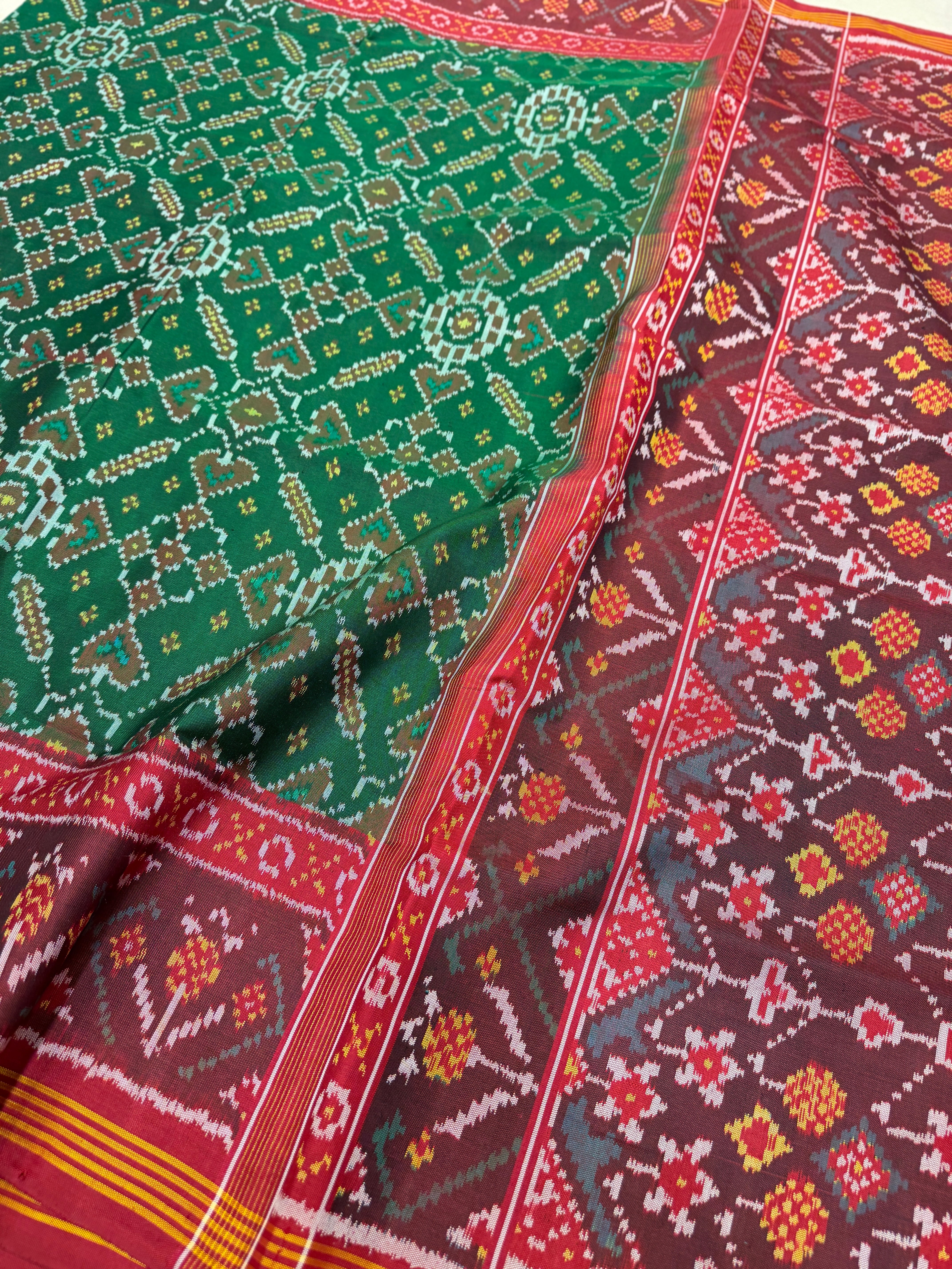 Bottle Green Manek Chowk Pure Silk Patan Patola Handloom Saree
