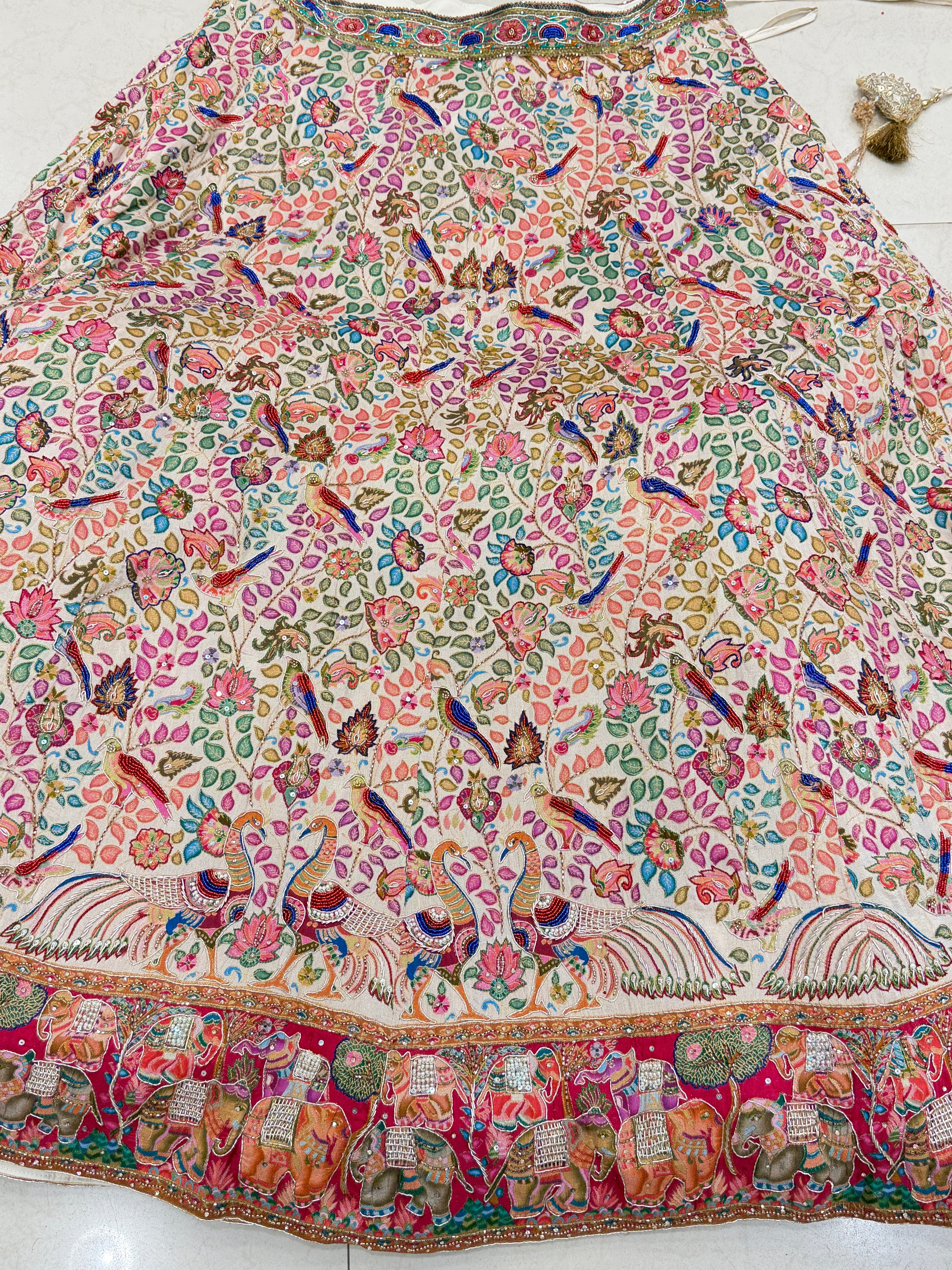 Beige Pashmina Hand Embroidery Skirt and Dupatta Pair