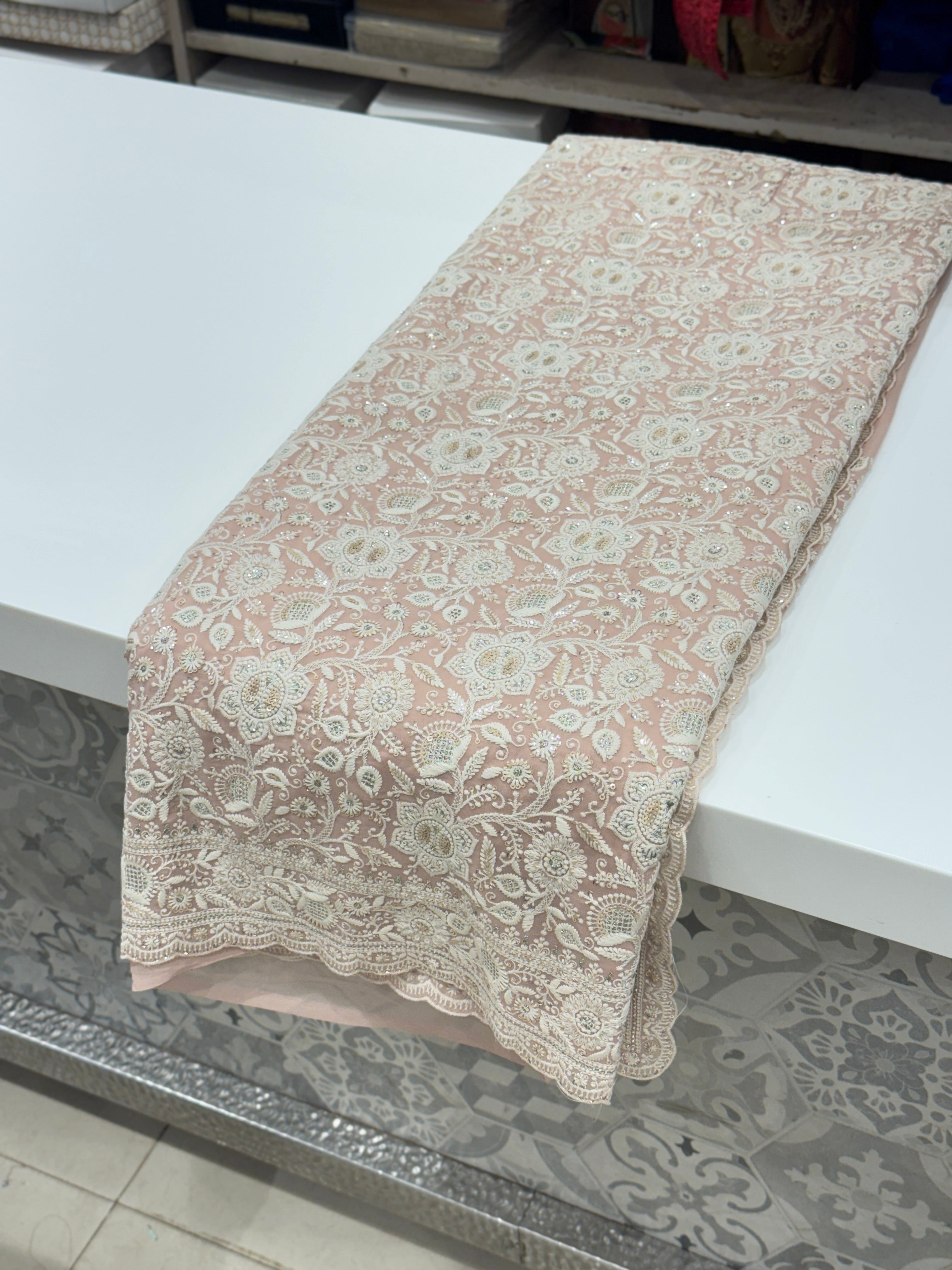 Nude Pink Chikankari Small Scallop Design Saree