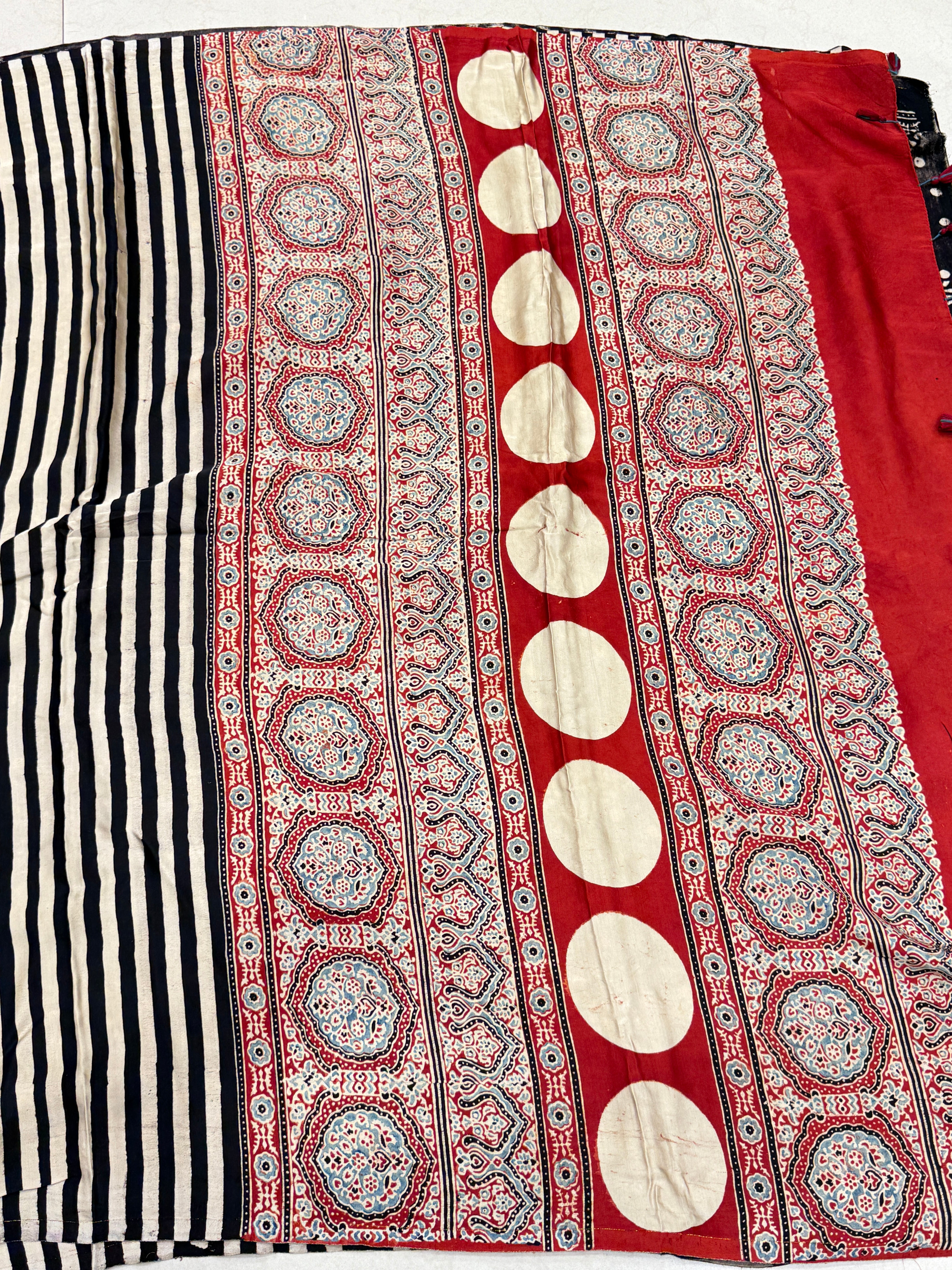 Black White Lines Contemporary Ajrakh Saree