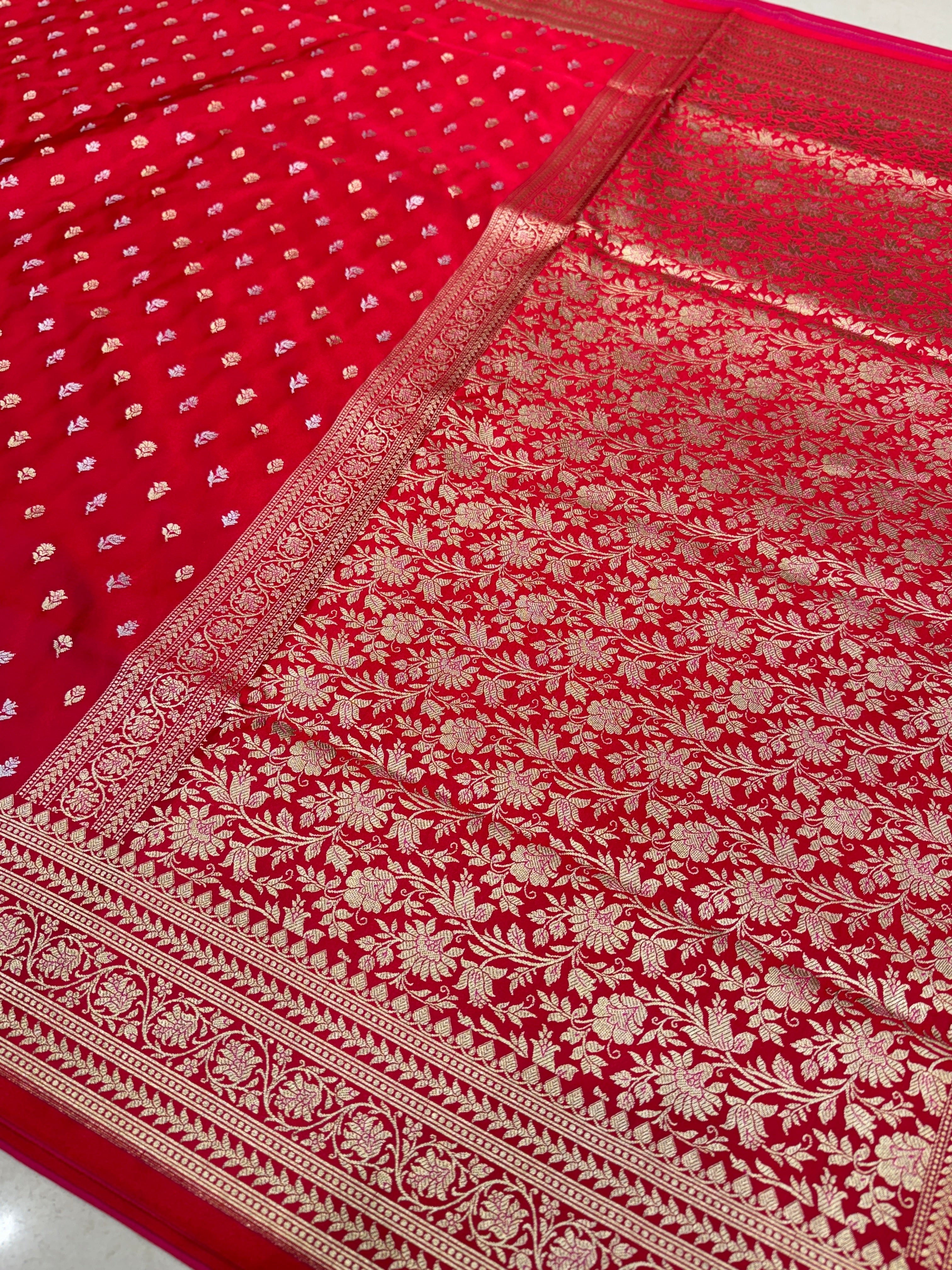 Crimson Red Banarasi Butti Banarasi Silk Saree