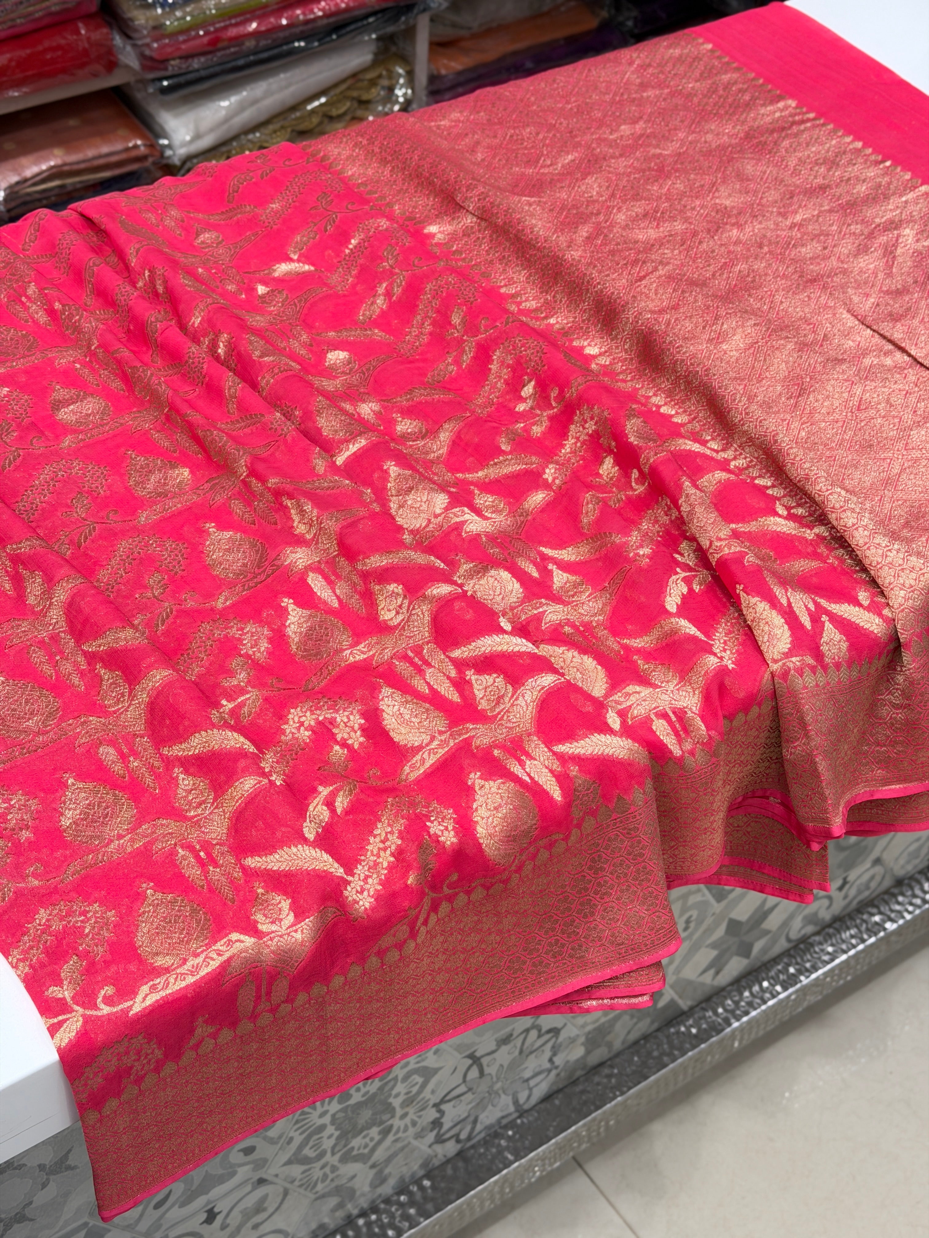 Aboli Pink Crown Jaal Banarasi Khaddi Georgette Saree