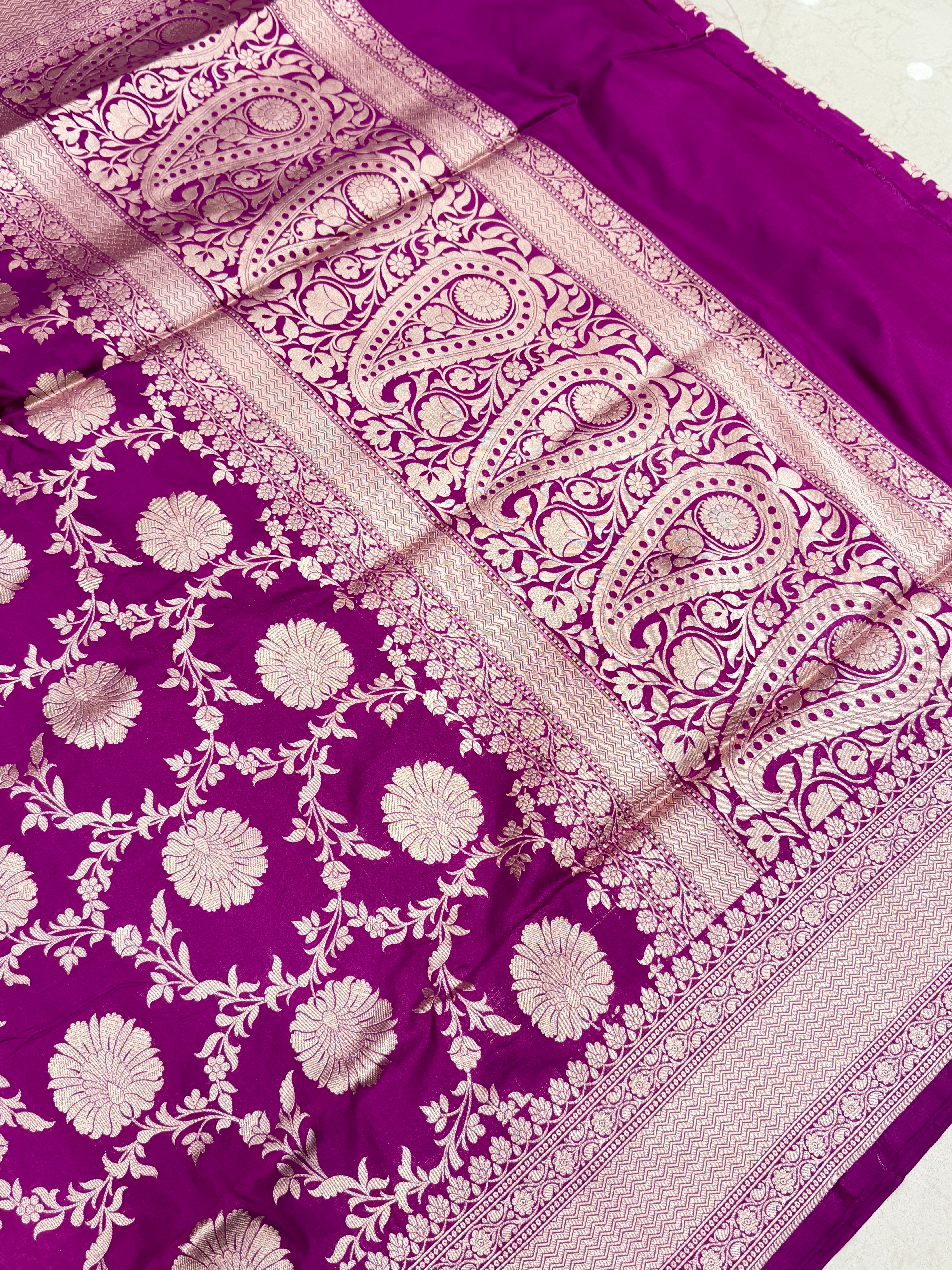 Violet Big Jaal Handloom Banarasi Katan Silk Saree