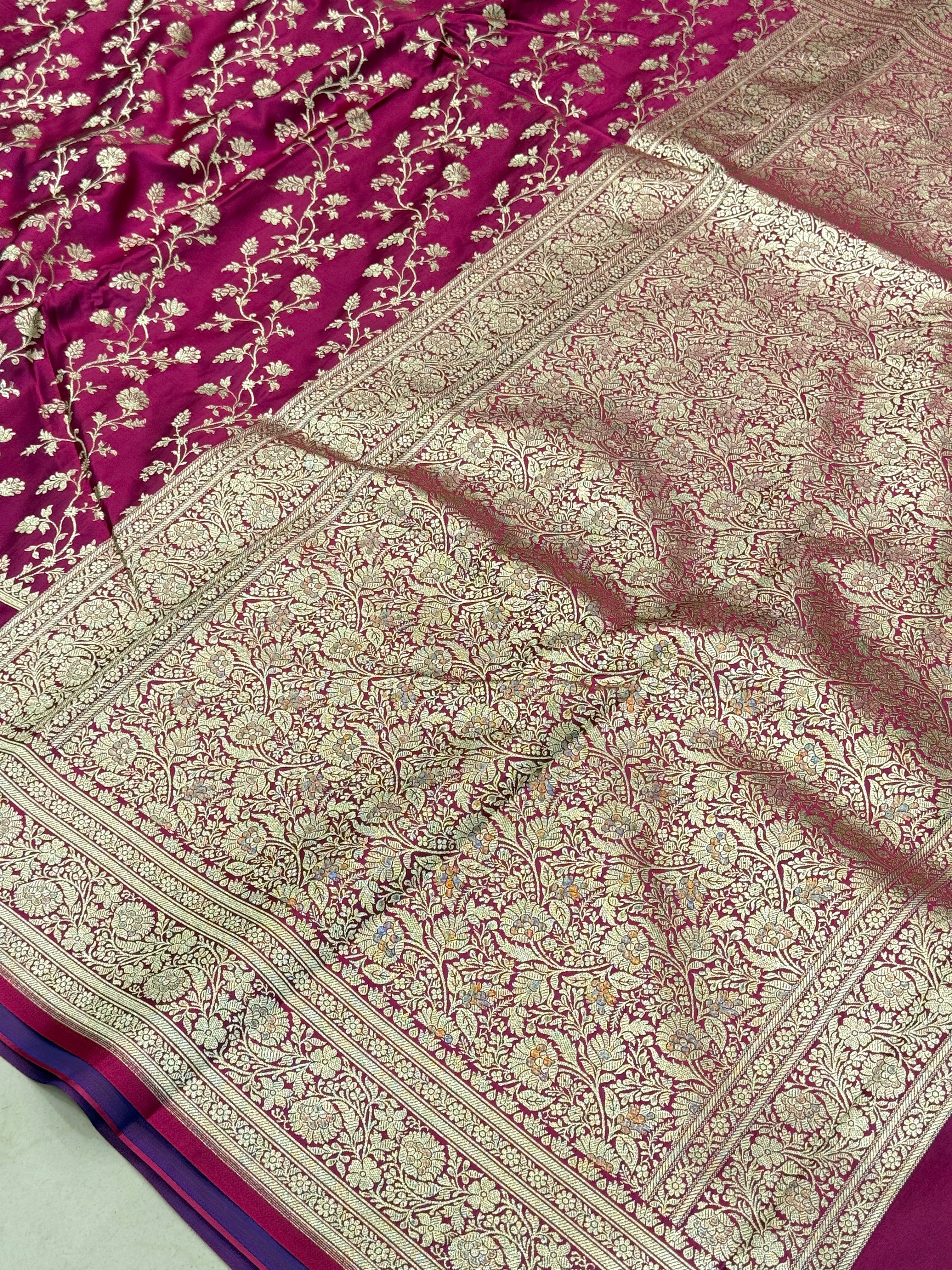 Wine Banarasi Silk Crown Border Saree