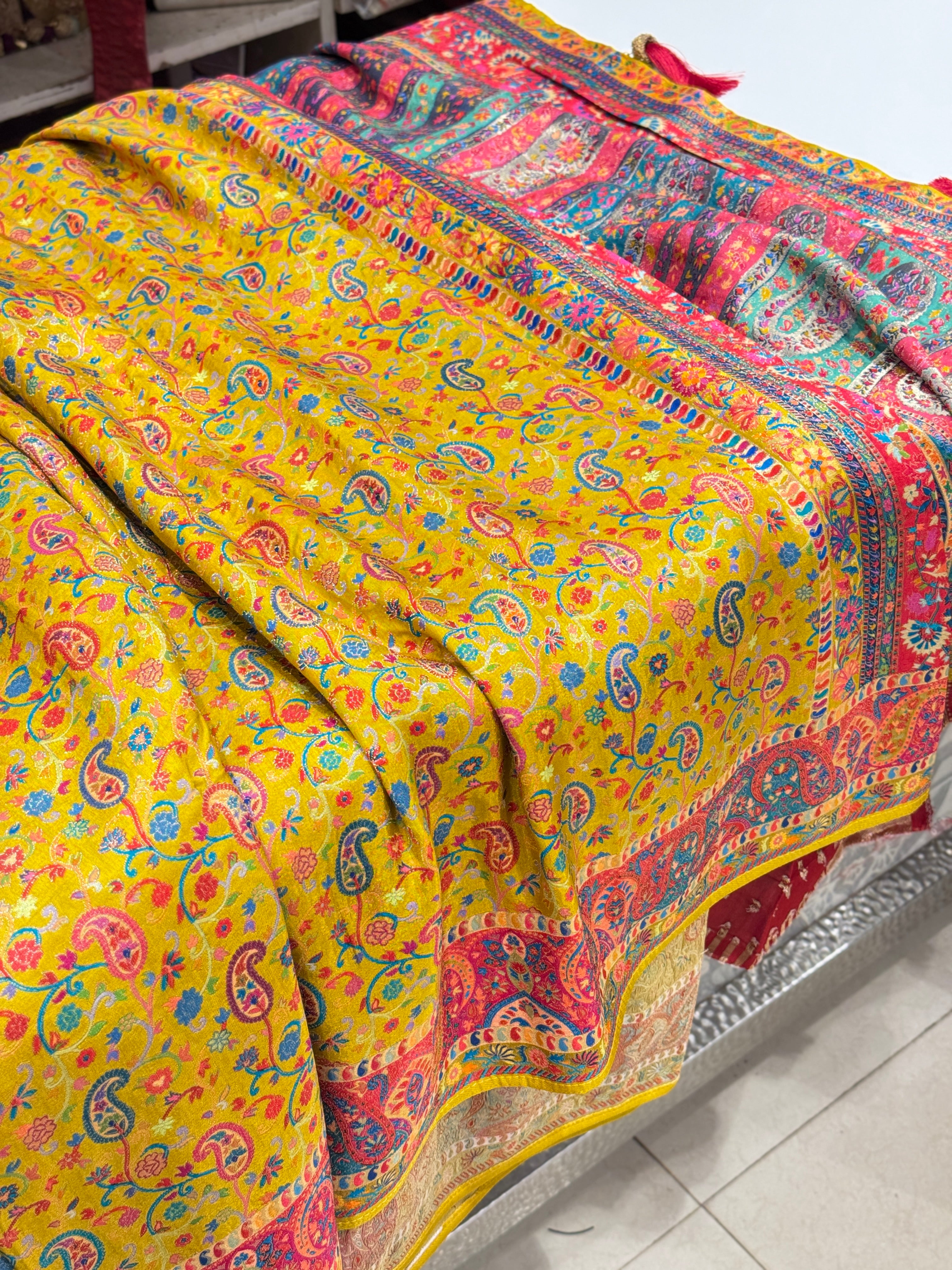 Yellow Pashmina Style Silk Saree