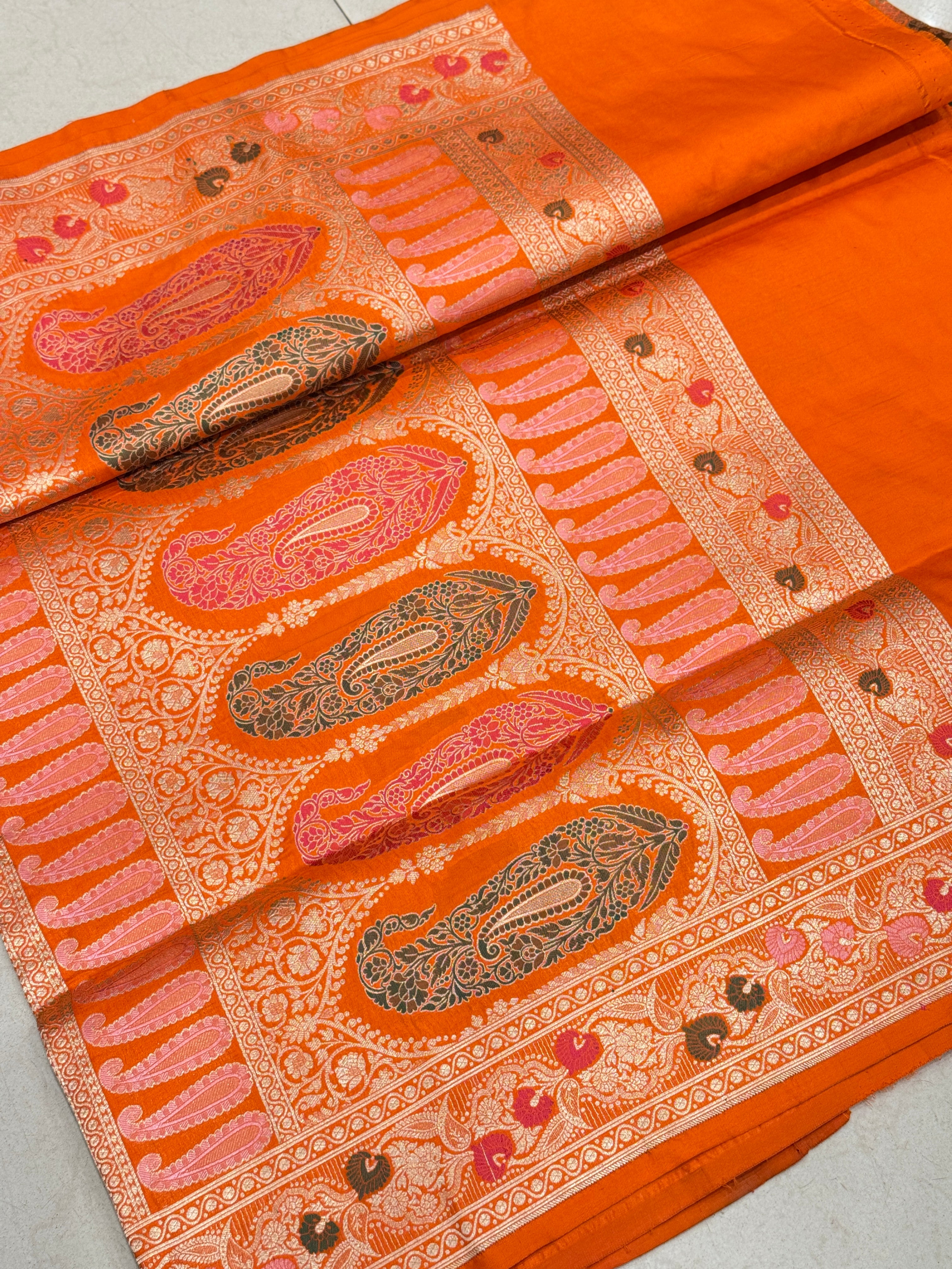 Orange Rangkat Katan Banarasi Handloom Saree