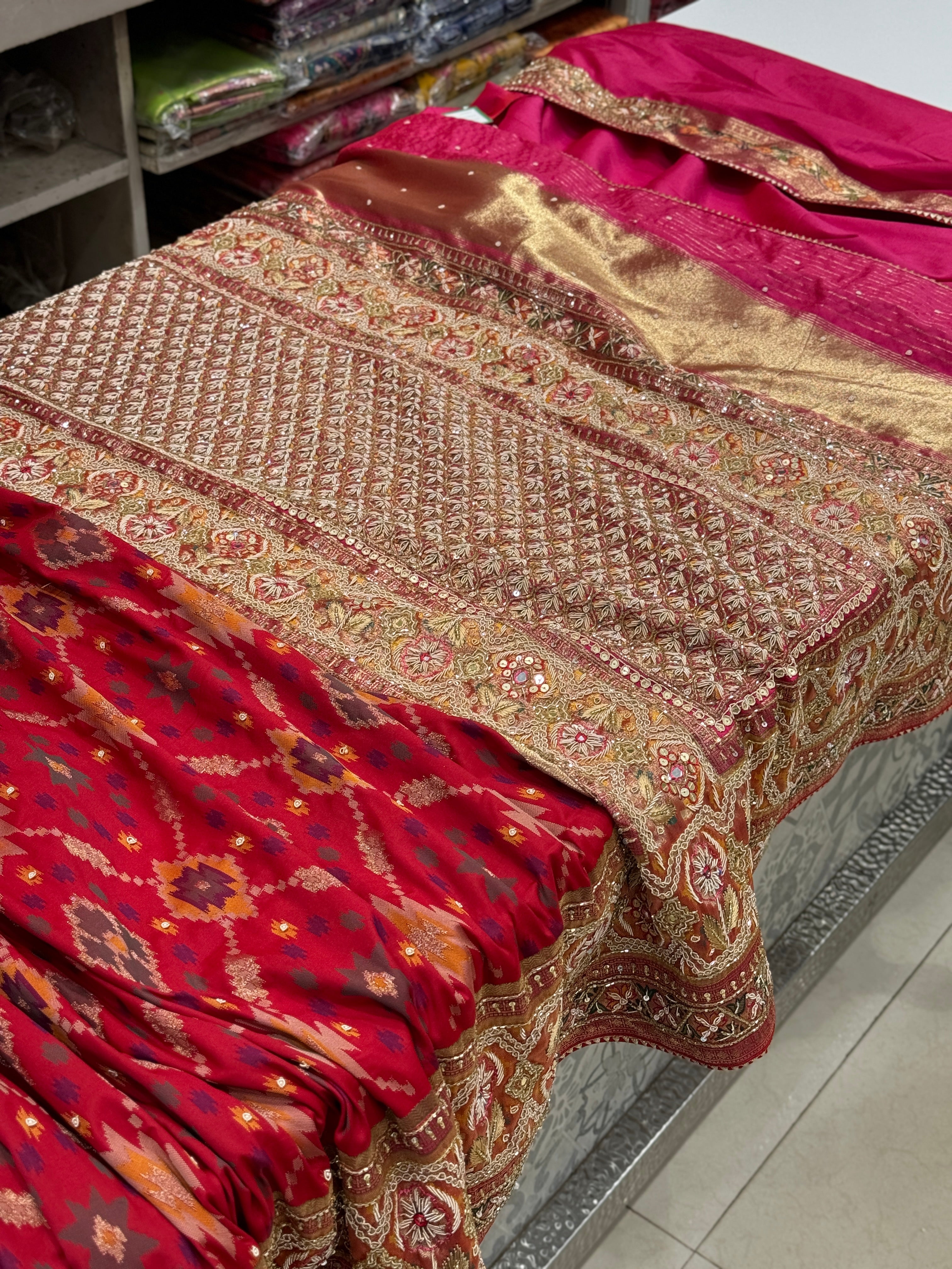 Red Patola Zardosi Embroidery Saree