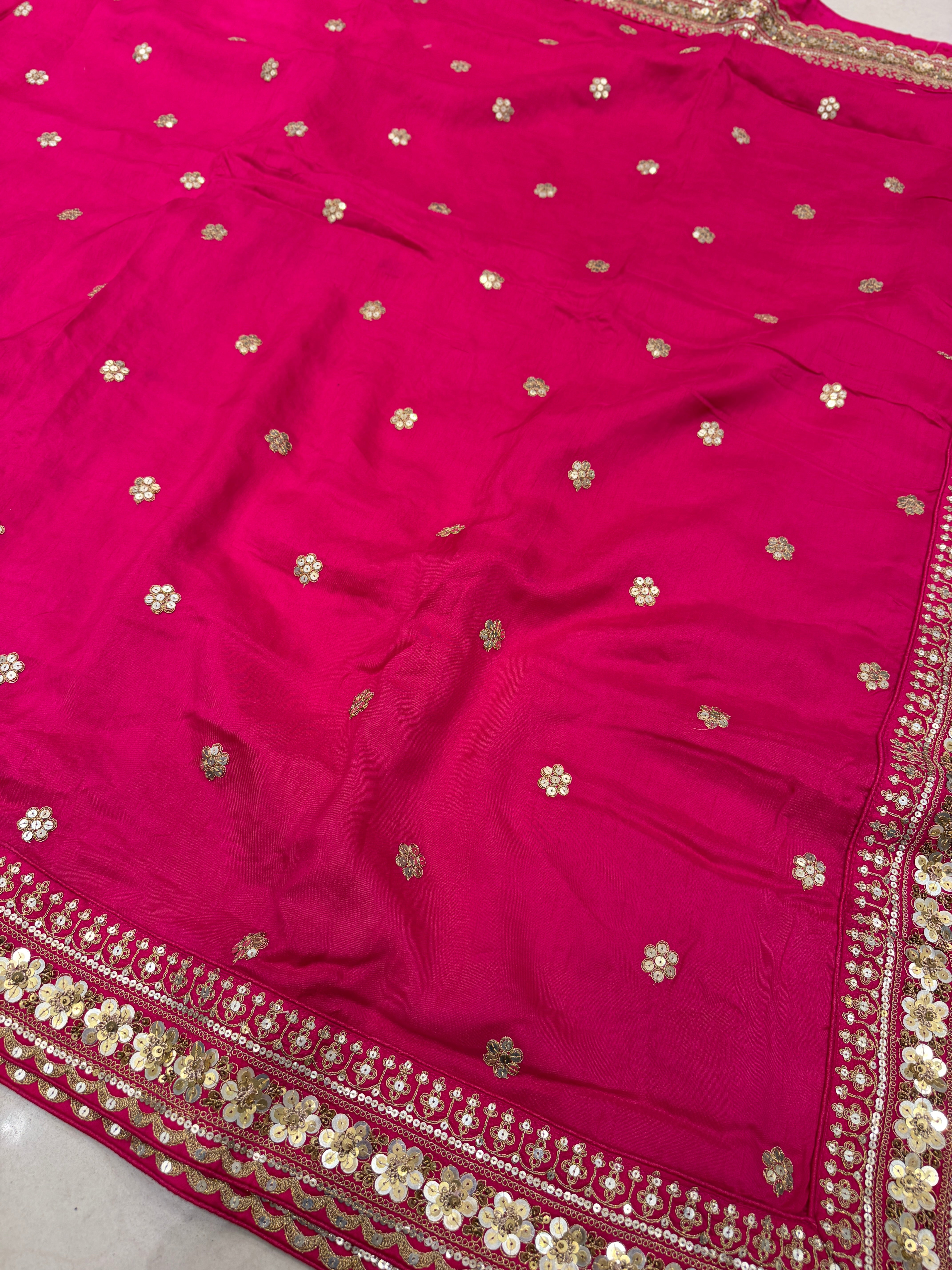 Rani Pink Marodi Embroidery Pure Silk Saree
