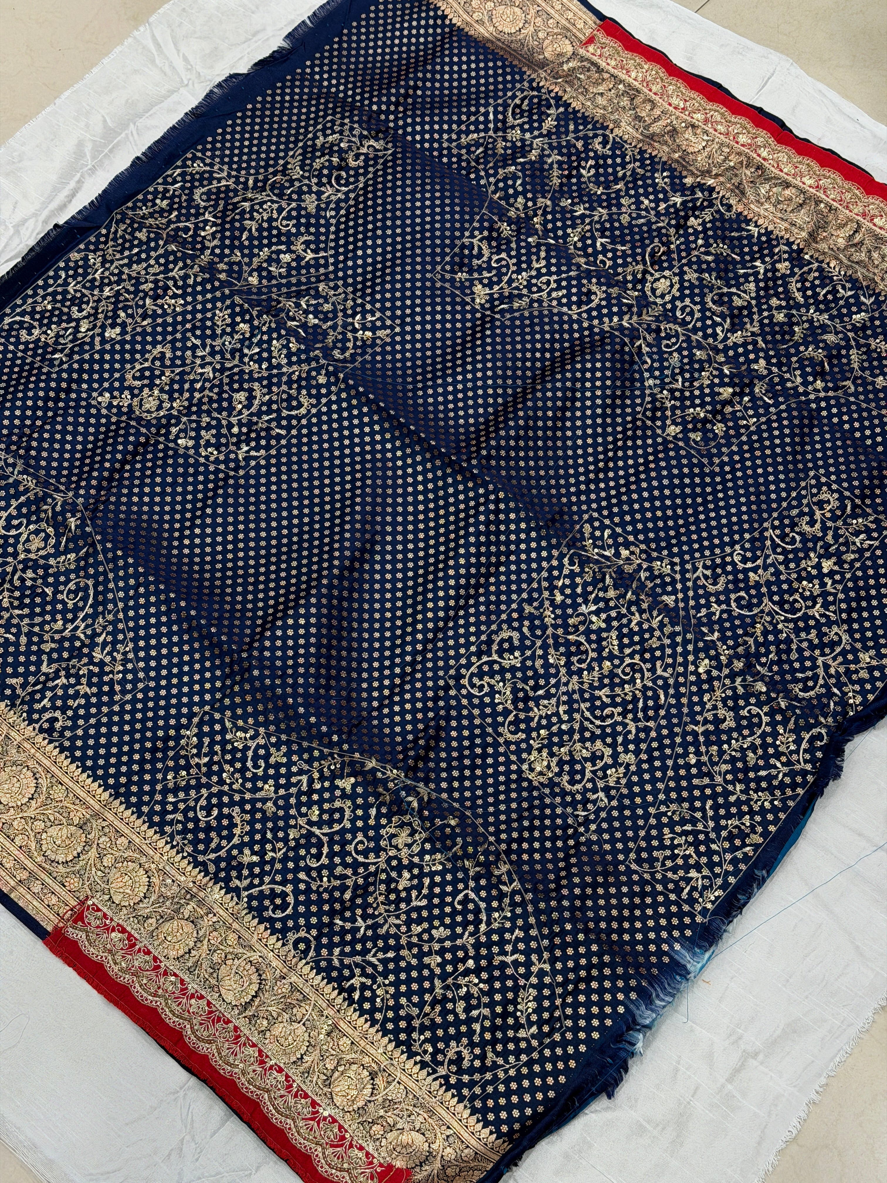 Navy Blue Banarasi Hand Embroidery Blouse Piece